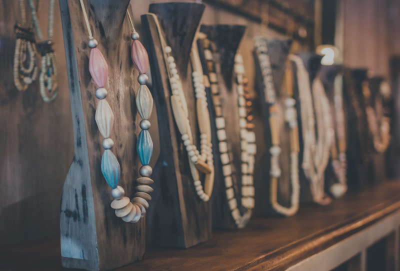 Handmade artisan necklaces at home DIY jewelry organization