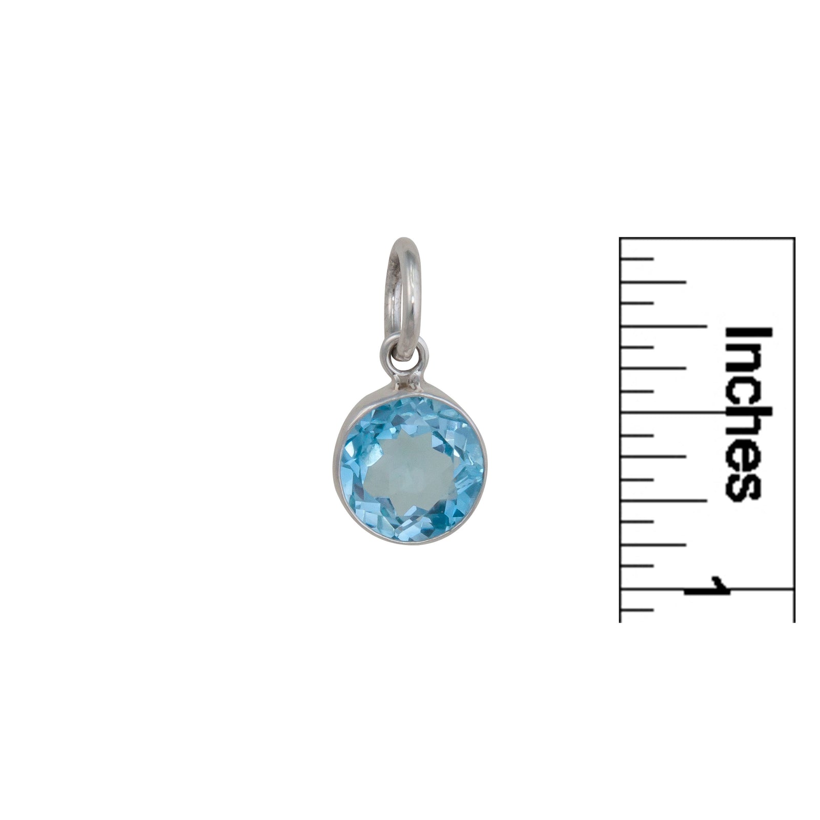 Sterling Silver Blue Topaz Round Charm Pendant