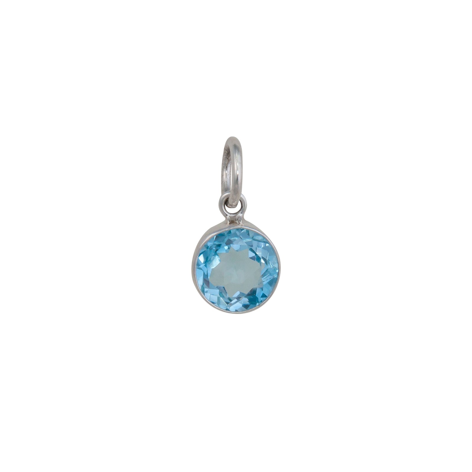 Sterling Silver Blue Topaz Round Charm Pendant