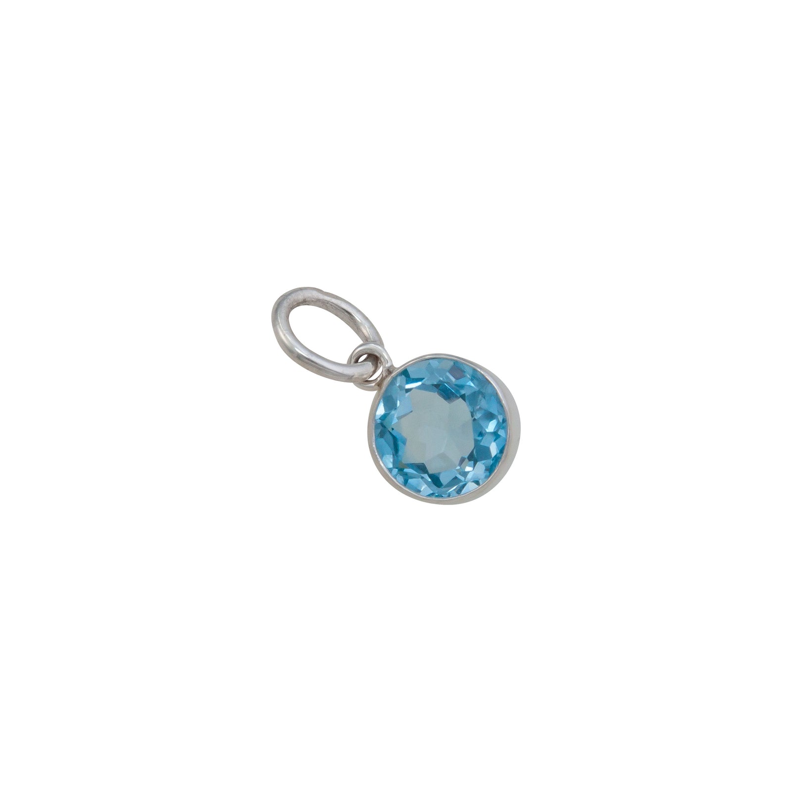 Sterling Silver Blue Topaz Round Charm Pendant