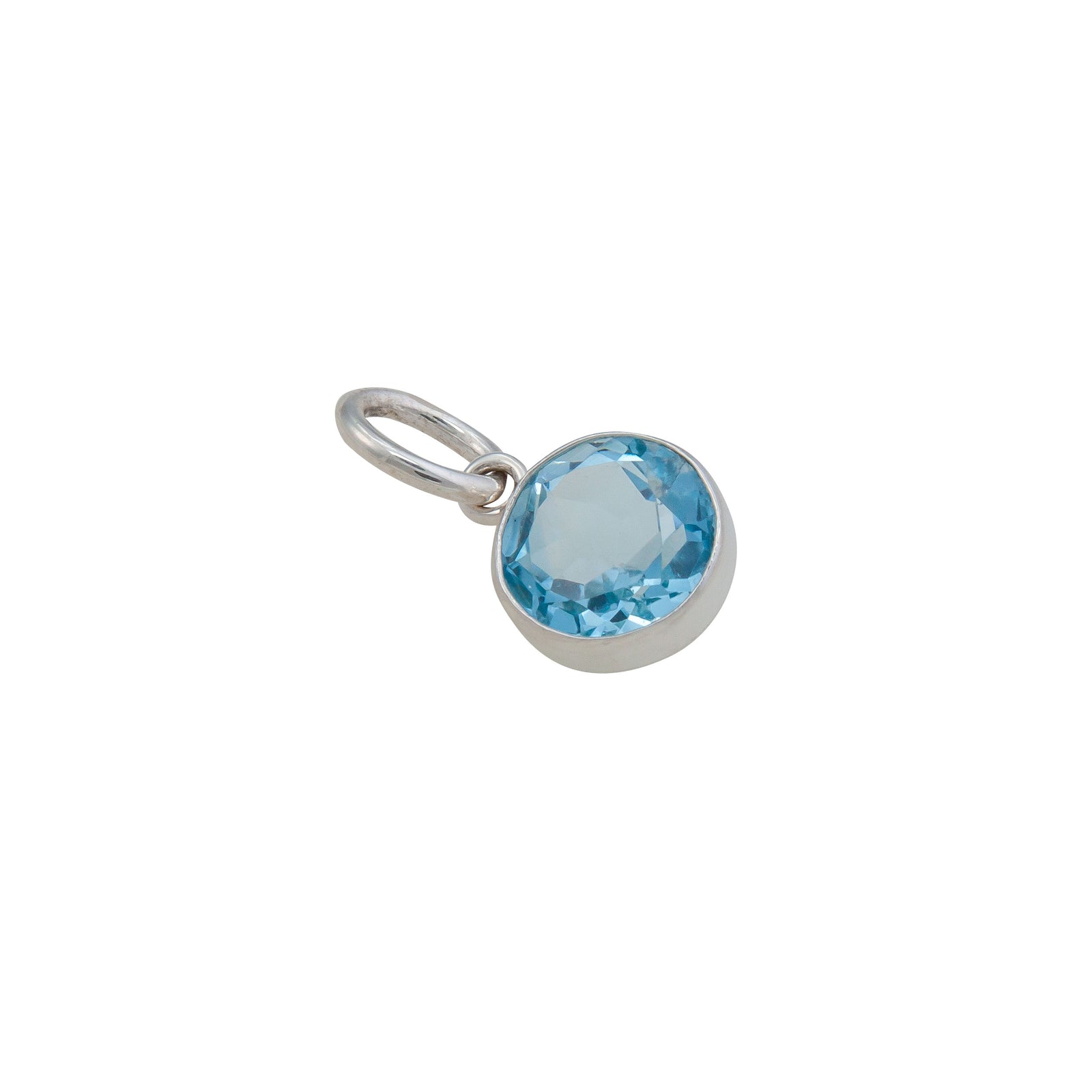 Sterling Silver Blue Topaz Round Charm Pendant