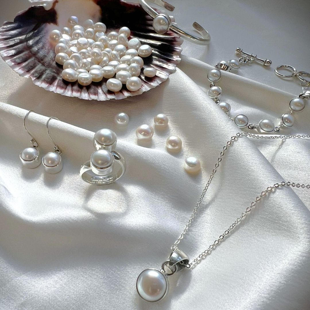 Collection of Sterling Silver Pearl Jewelry by Charles Albert Jewelry