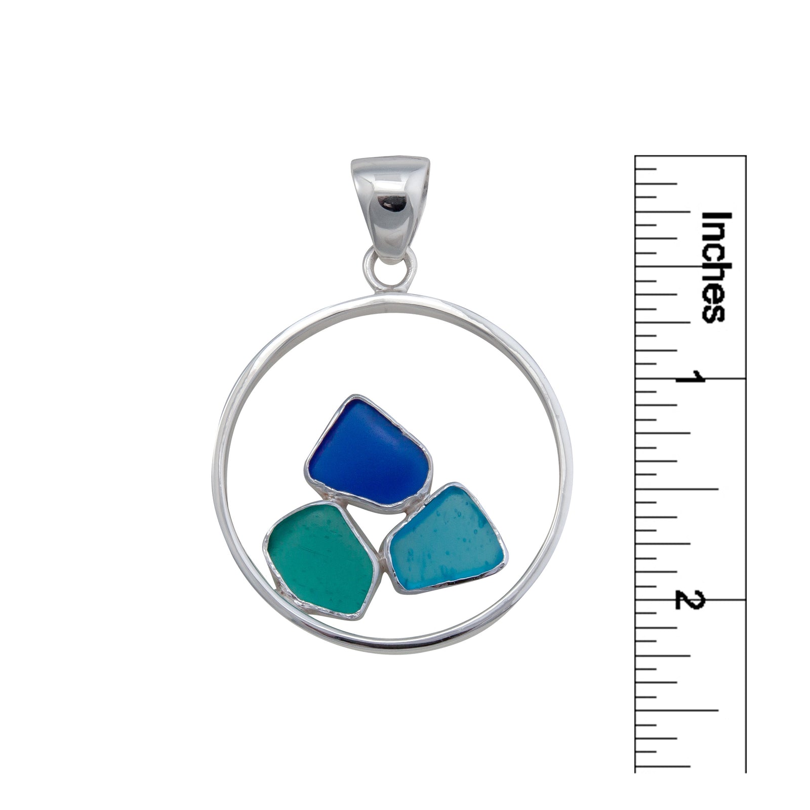 Sterling Silver Recycled Beach Glass Round Framed Pendant | Charles Albert Jewelry