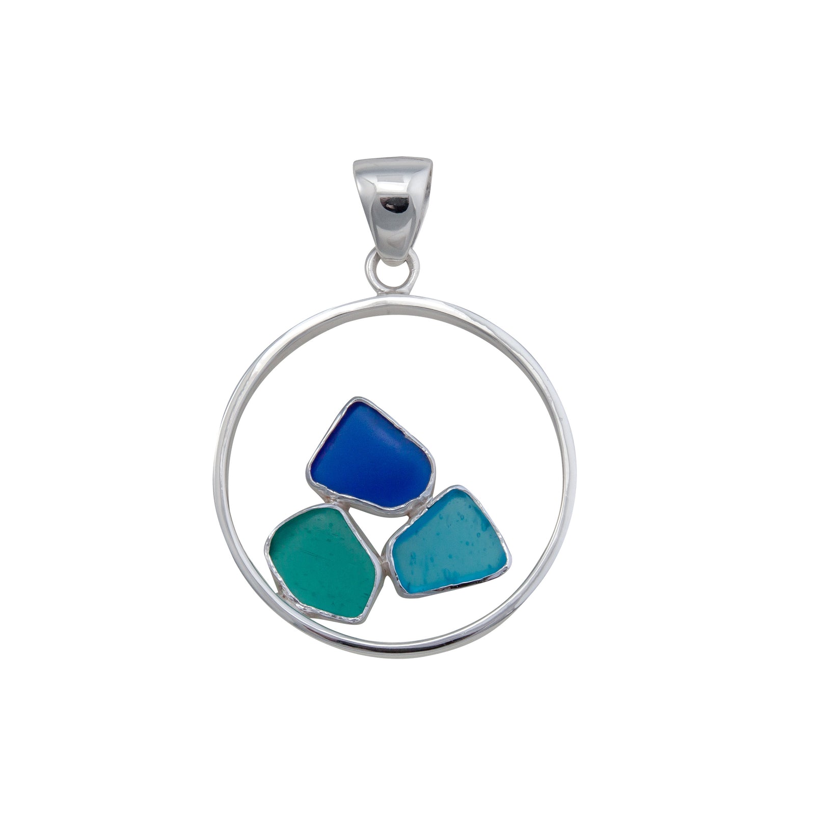 Sterling Silver Recycled Beach Glass Round Framed Pendant | Charles Albert Jewelry