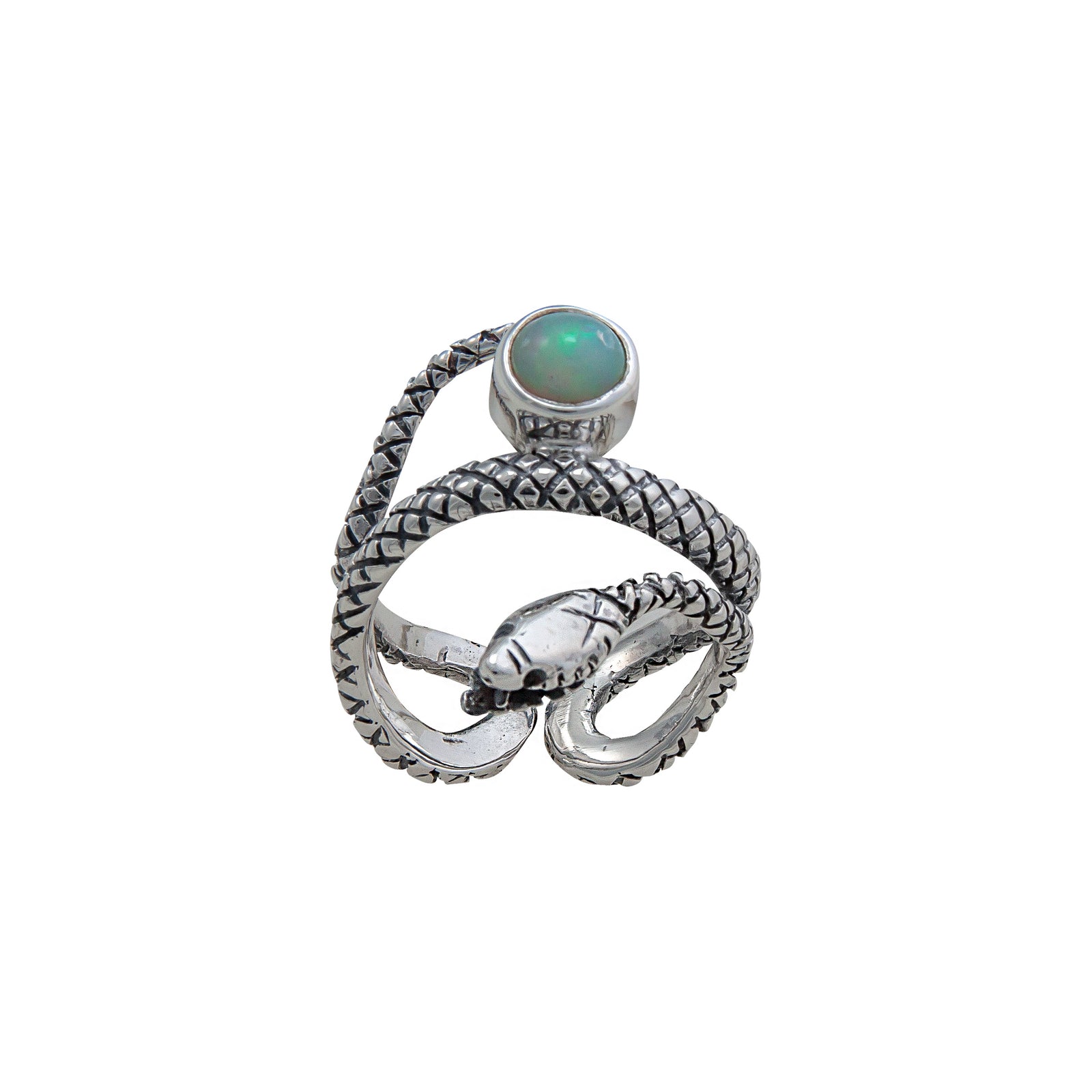 Sterling Silver Opal Snake Adjustable Cuff Ring | Charles Albert Jewelry