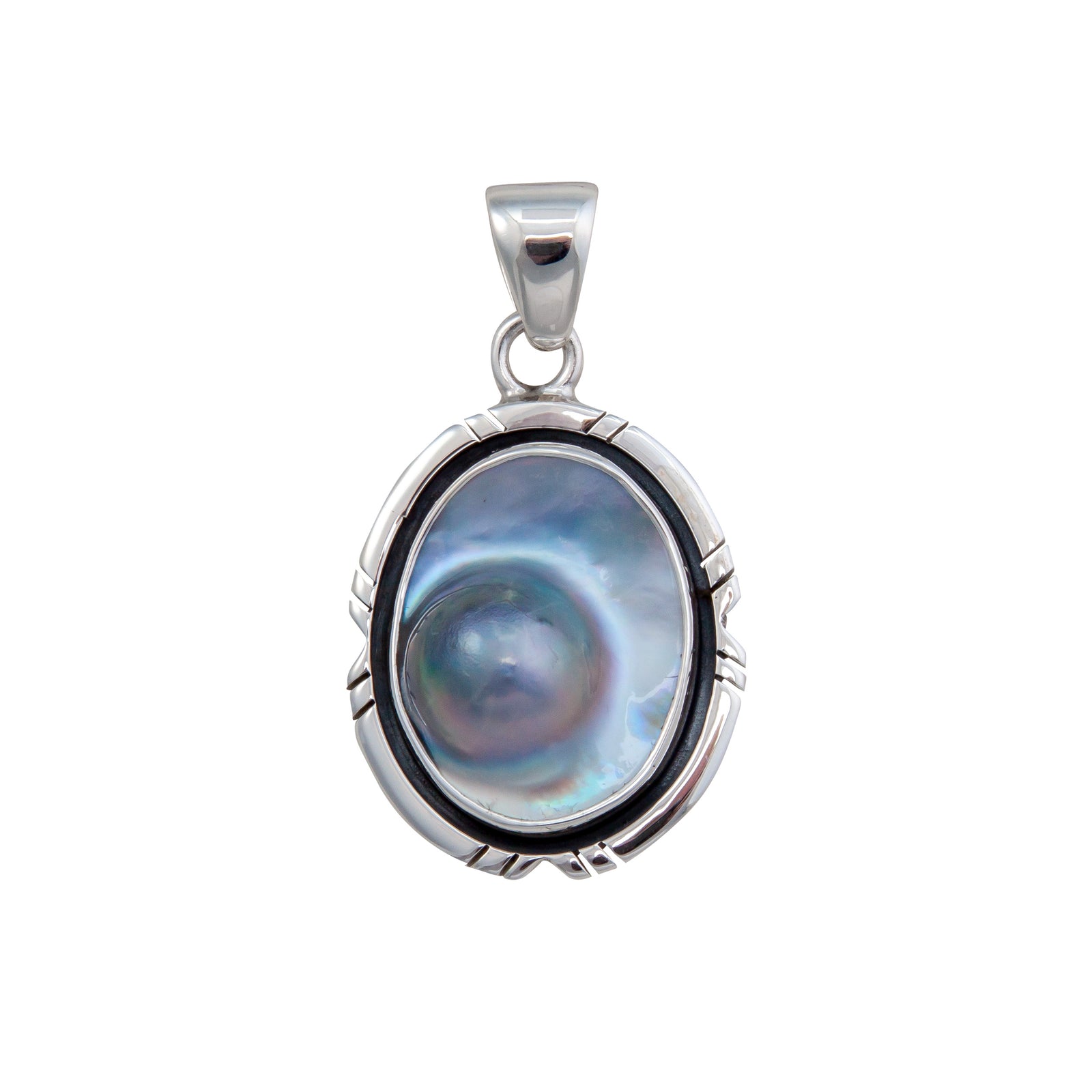 Sterling Silver Mabe Blister Pearl Pendant with Detailed Edge | Charles Albert Jewelry