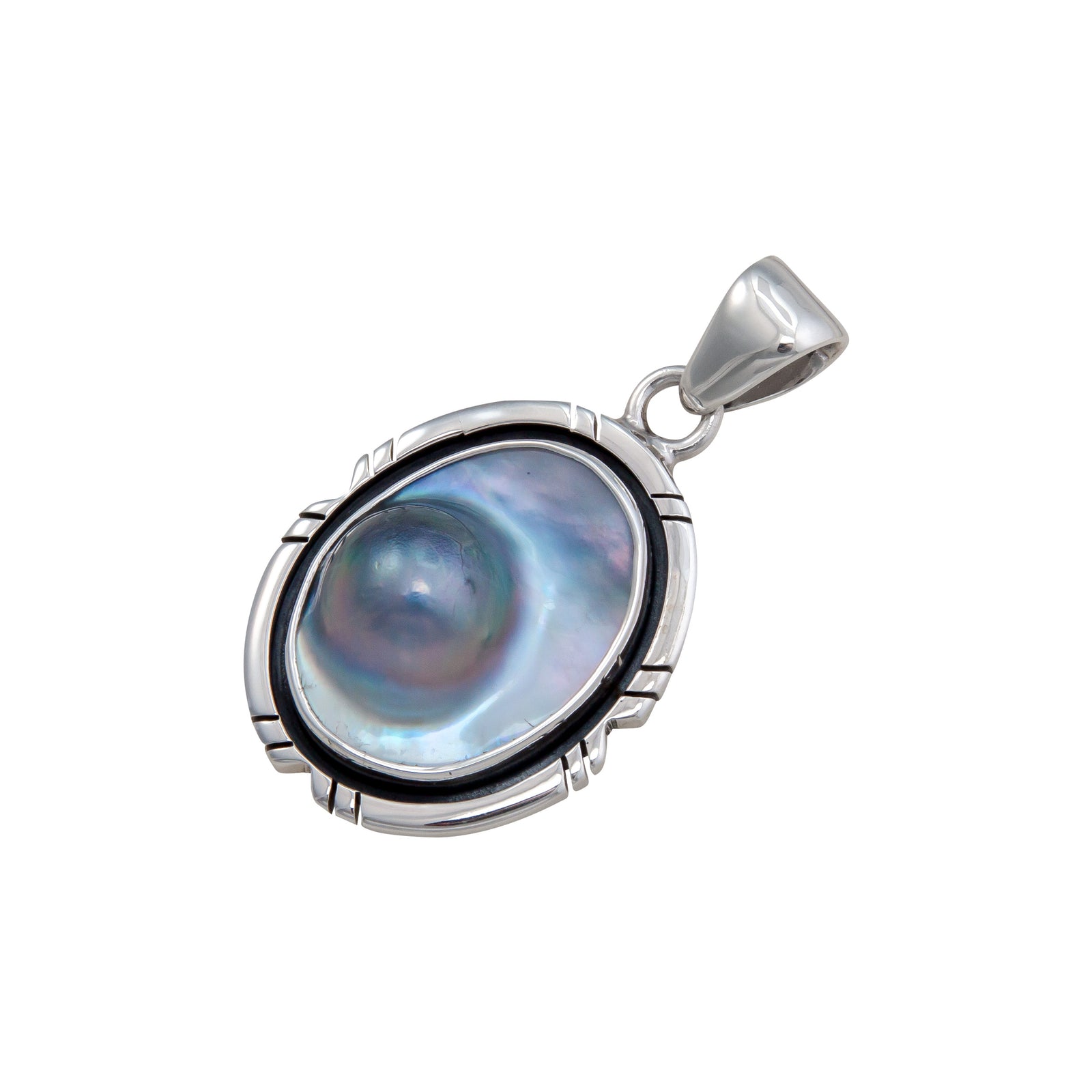 Sterling Silver Mabe Blister Pearl Pendant with Detailed Edge | Charles Albert Jewelry