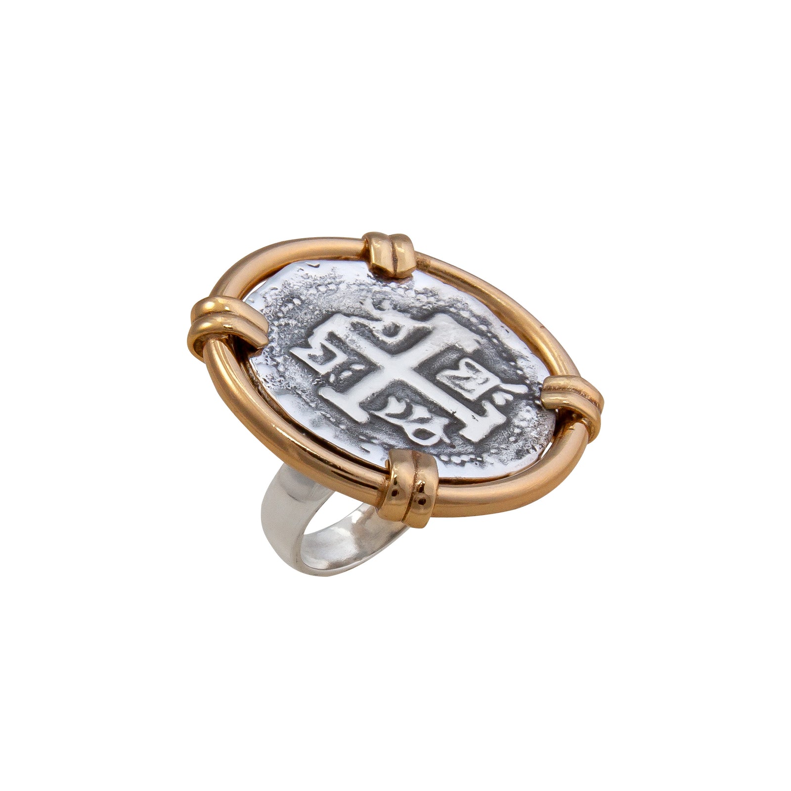 Sterling Silver and Alchemia Treasure Coin Adjustable Prong Set Ring | Charles Albert Jewelry