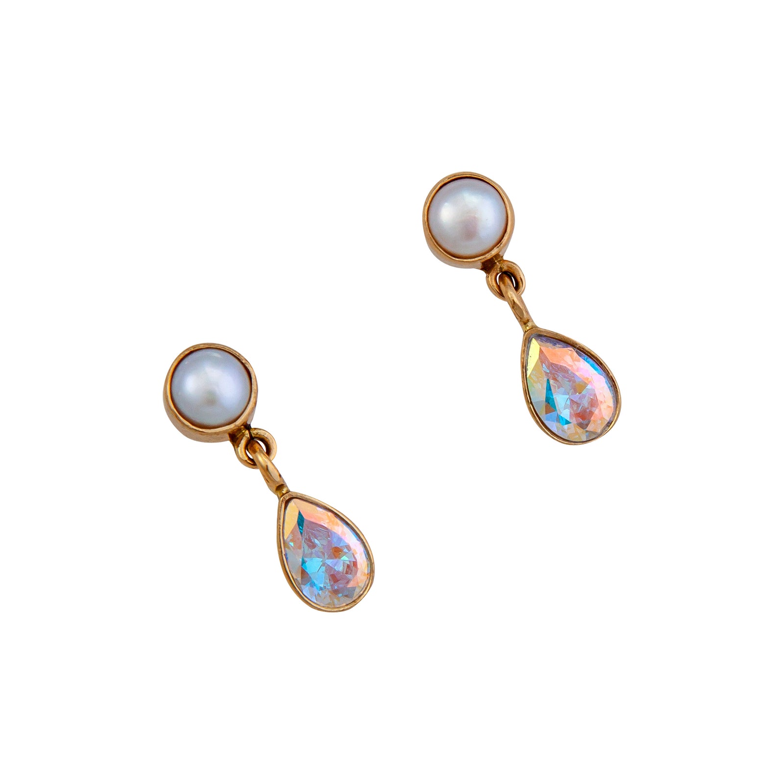 Alchemia Pearl and Mercury Mist Teardrop Post Earrings | Charles Albert Jewelry