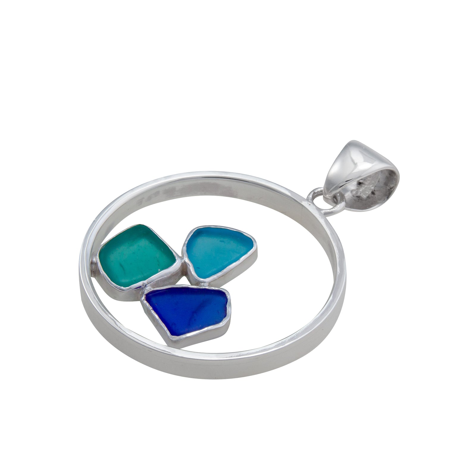 Sterling Silver Recycled Beach Glass Round Framed Pendant | Charles Albert Jewelry