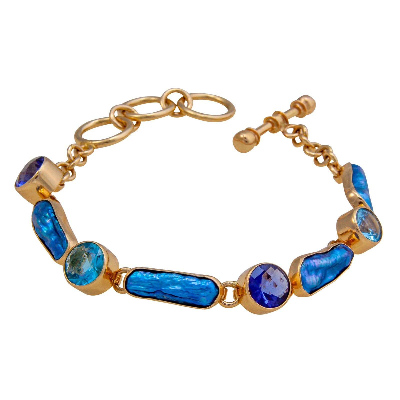 Alchemia Blue Topaz, Lab Created Tanzanite and Blue Biwa Pearl Bracelet | Charles Albert Jewelry