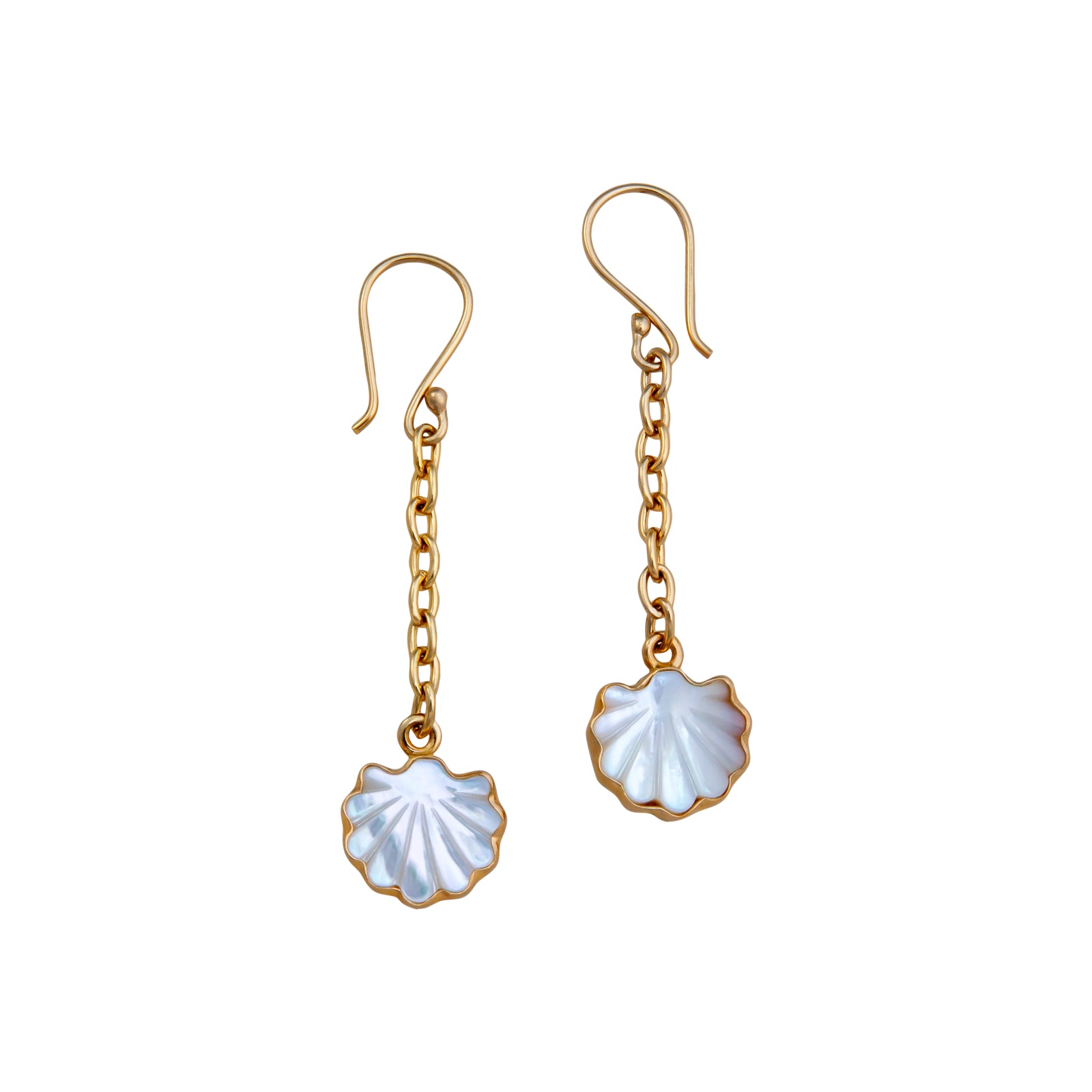 Alchemia Mother of Pearl Clam Chain Drop Earrings | Charles Albert Jewelry