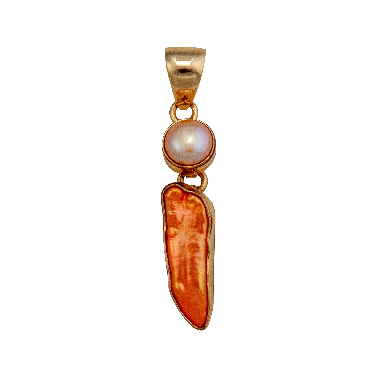 Alchemia Sunset Pearl and Biwa Pearl Pendant | Charles Albert Jewelry