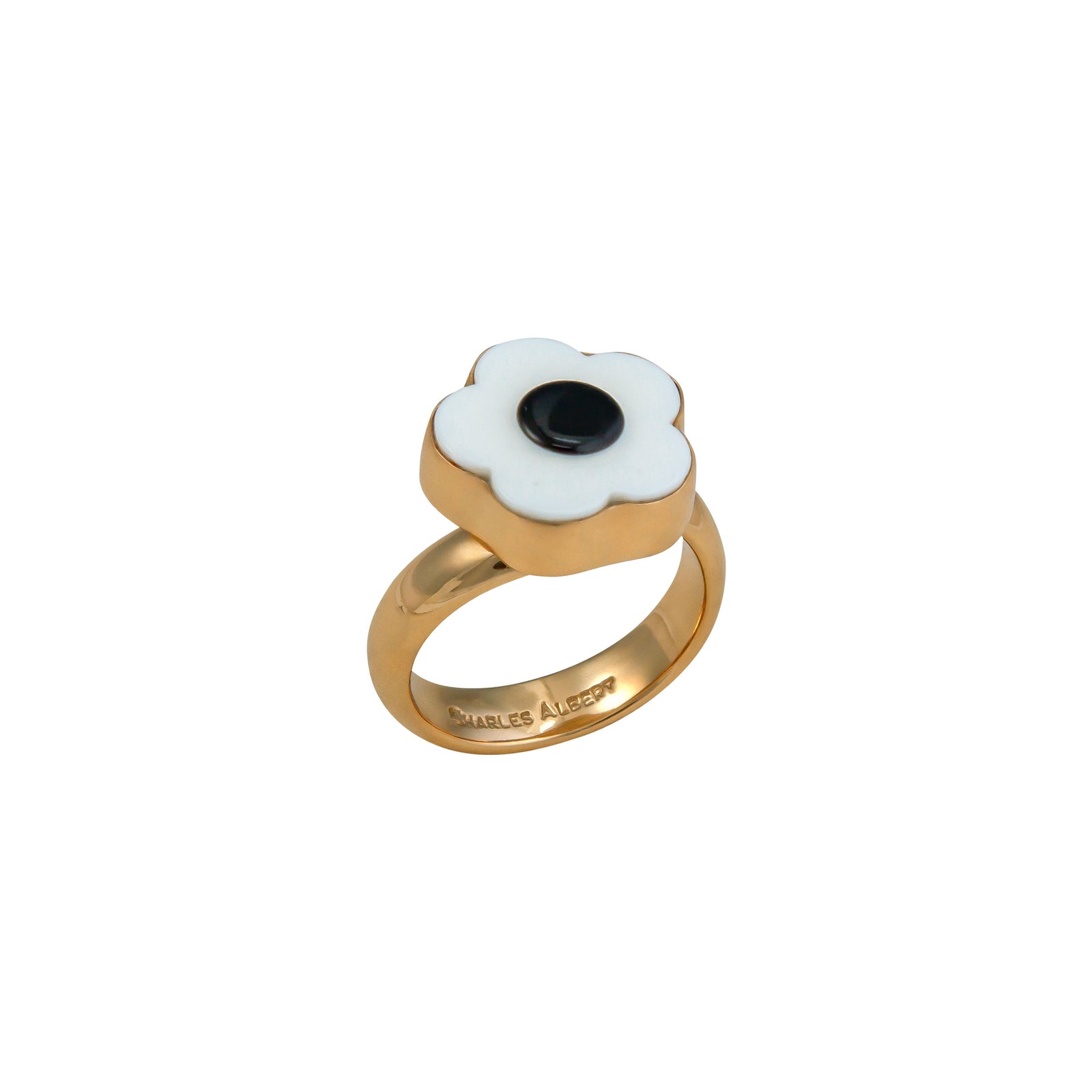 Alchemia White Acrylic Flower Adjustable Ring | Charles Albert ewelry