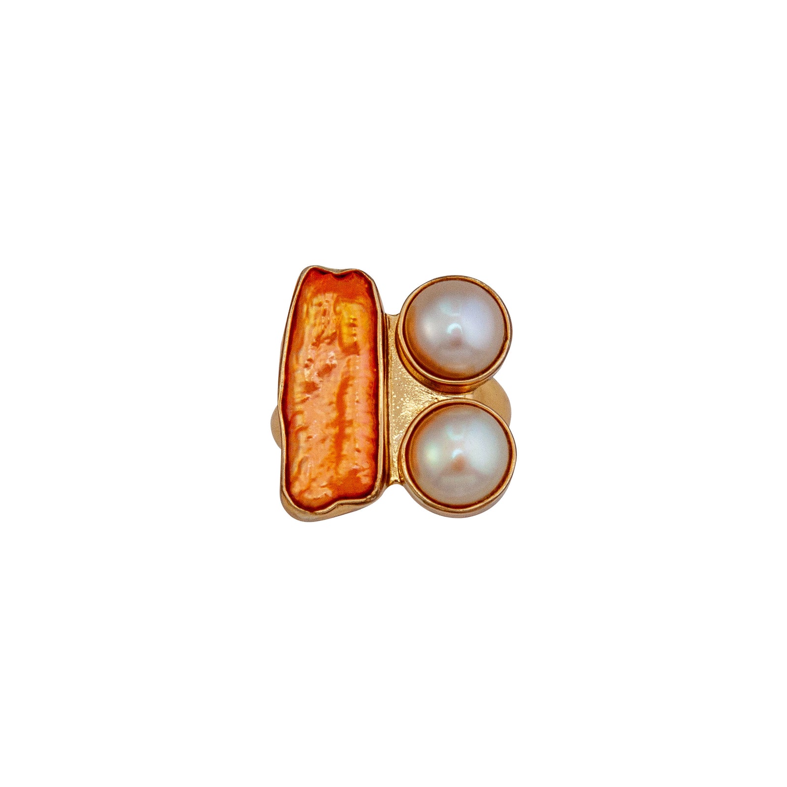 Alchemia Sunset pearl and Biwa Pearl Adjustable Ring | Charles Albert Jewelry
