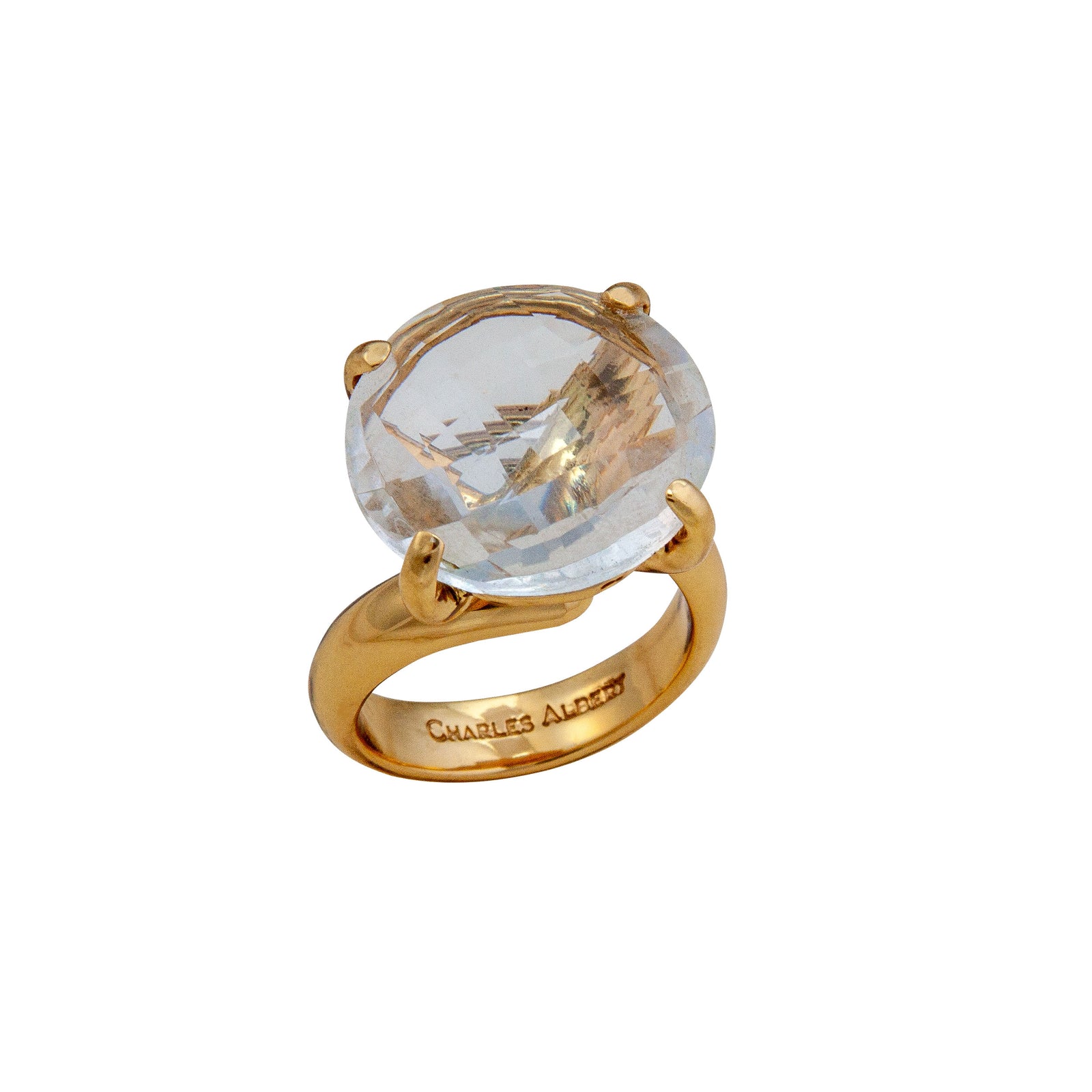 Alchemia Clear Quartz Round Prong Set Adjustable Ring | Charles Albert Jewelry