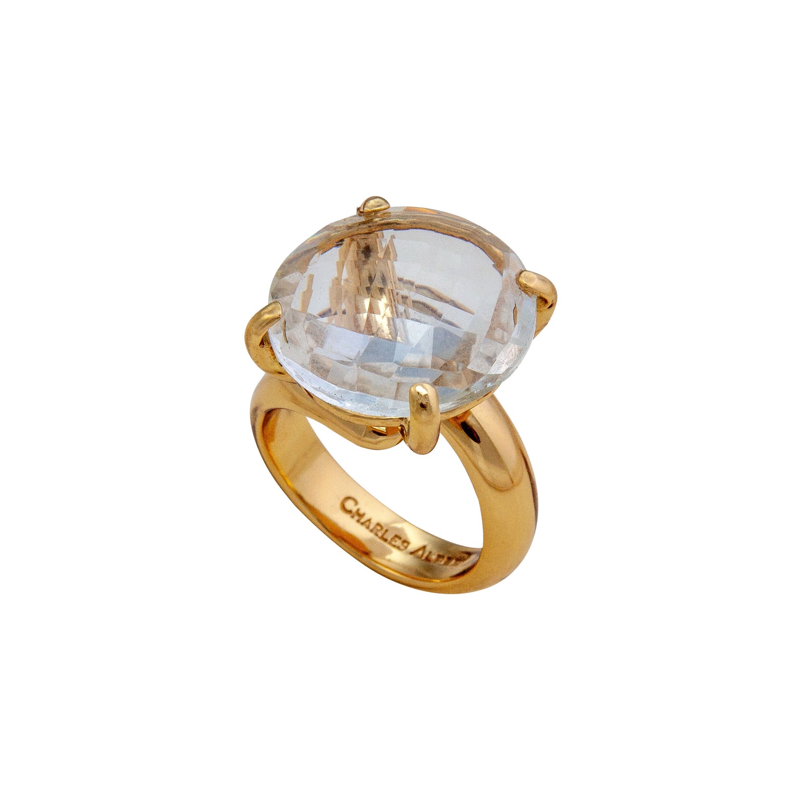 Alchemia Clear Quartz Round Prong Set Adjustable Ring | Charles Albert Jewelry