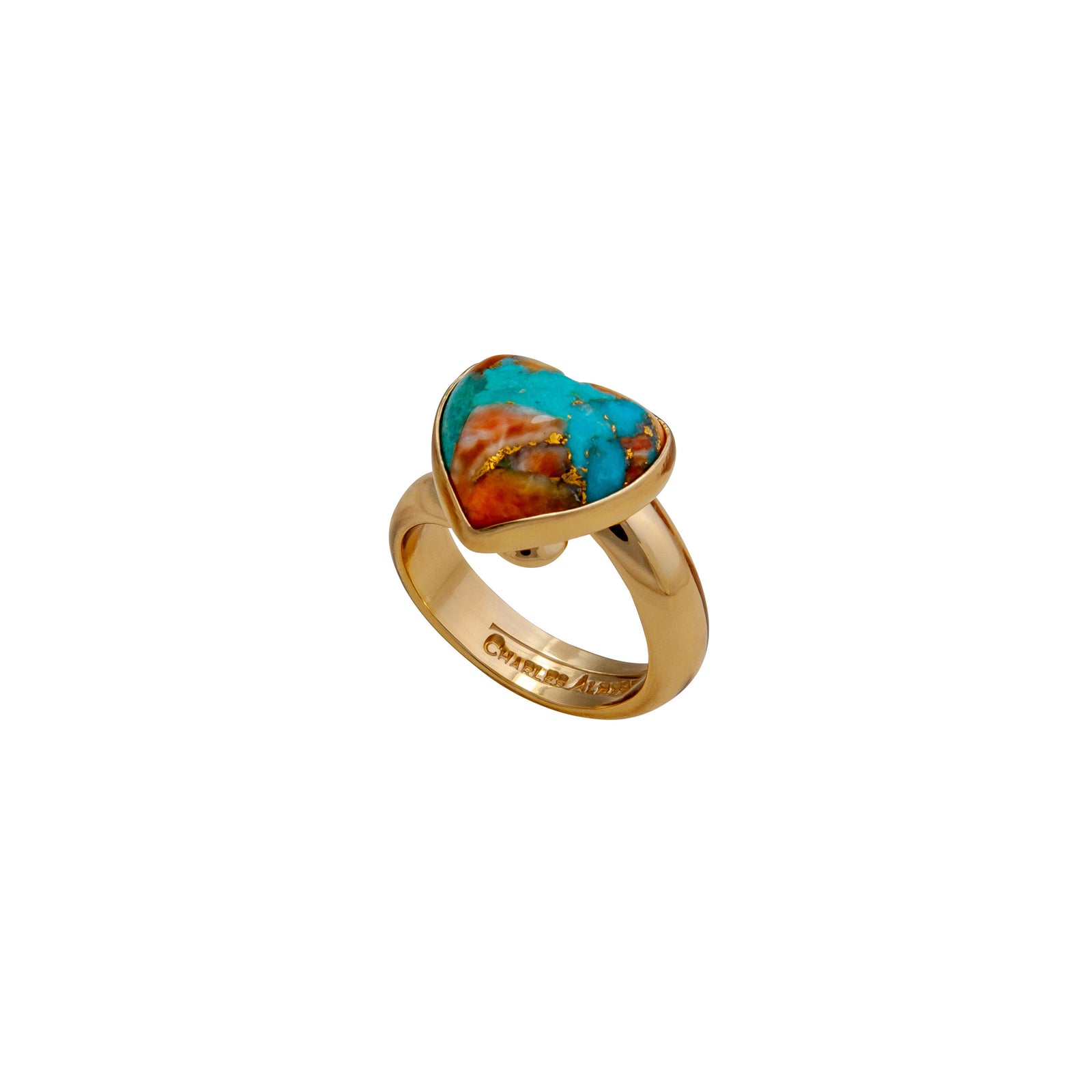 Alchemia Turquoise and Spiny Shell Heart Petite Adjustable Ring | Charles Albert Jewelry