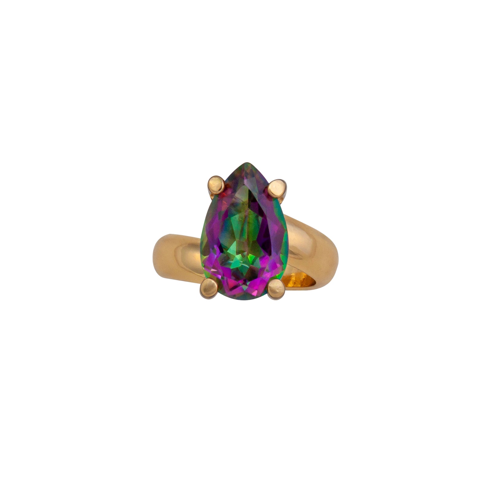 Alchemia Rainbow Mystic Quartz Teardrop Prong Set Adjustable Ring | Charles Albert Jewelry