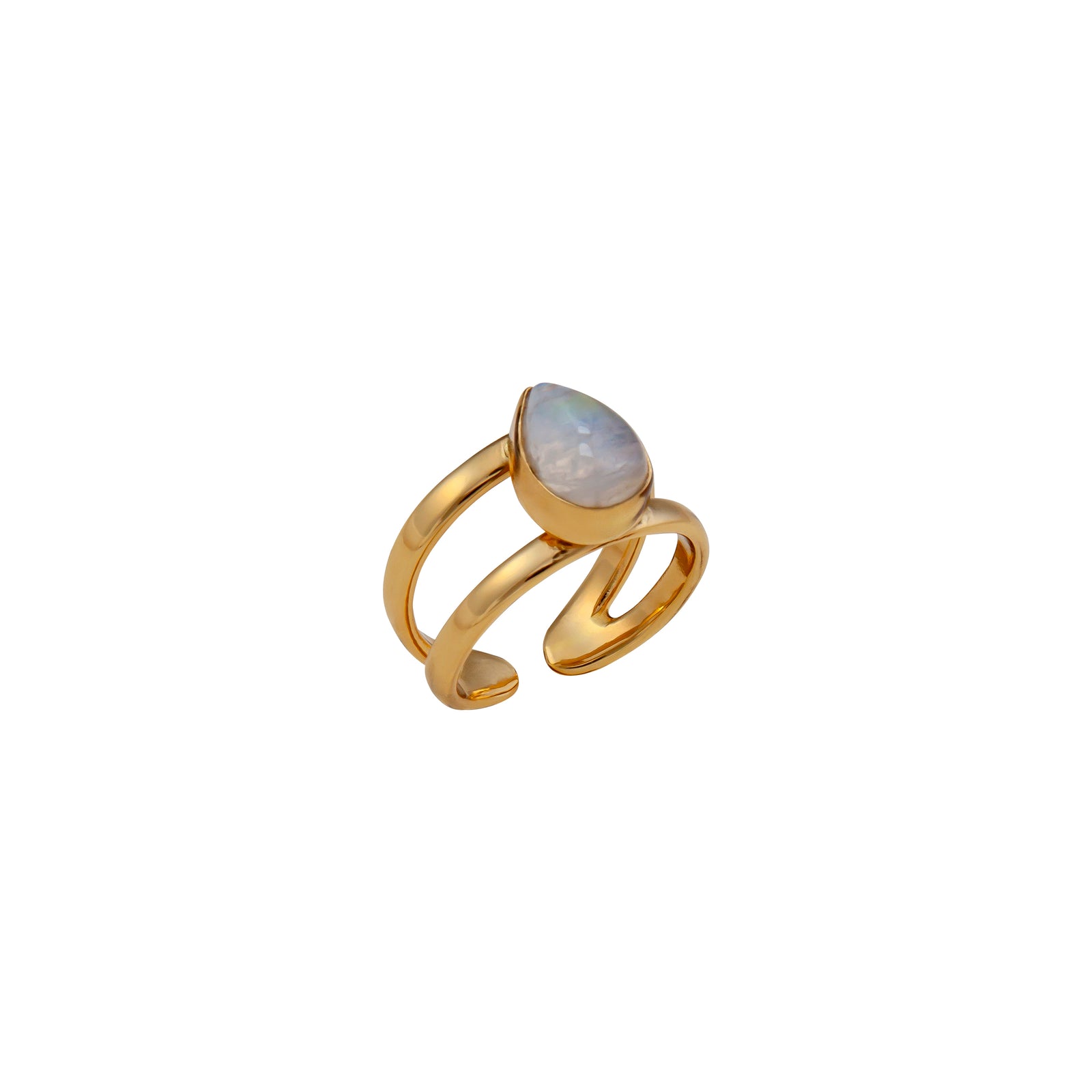 Alchemia Rainbow Moonstone Teardrop Adjustable Cuff Ring | Charles Albert Jewelry