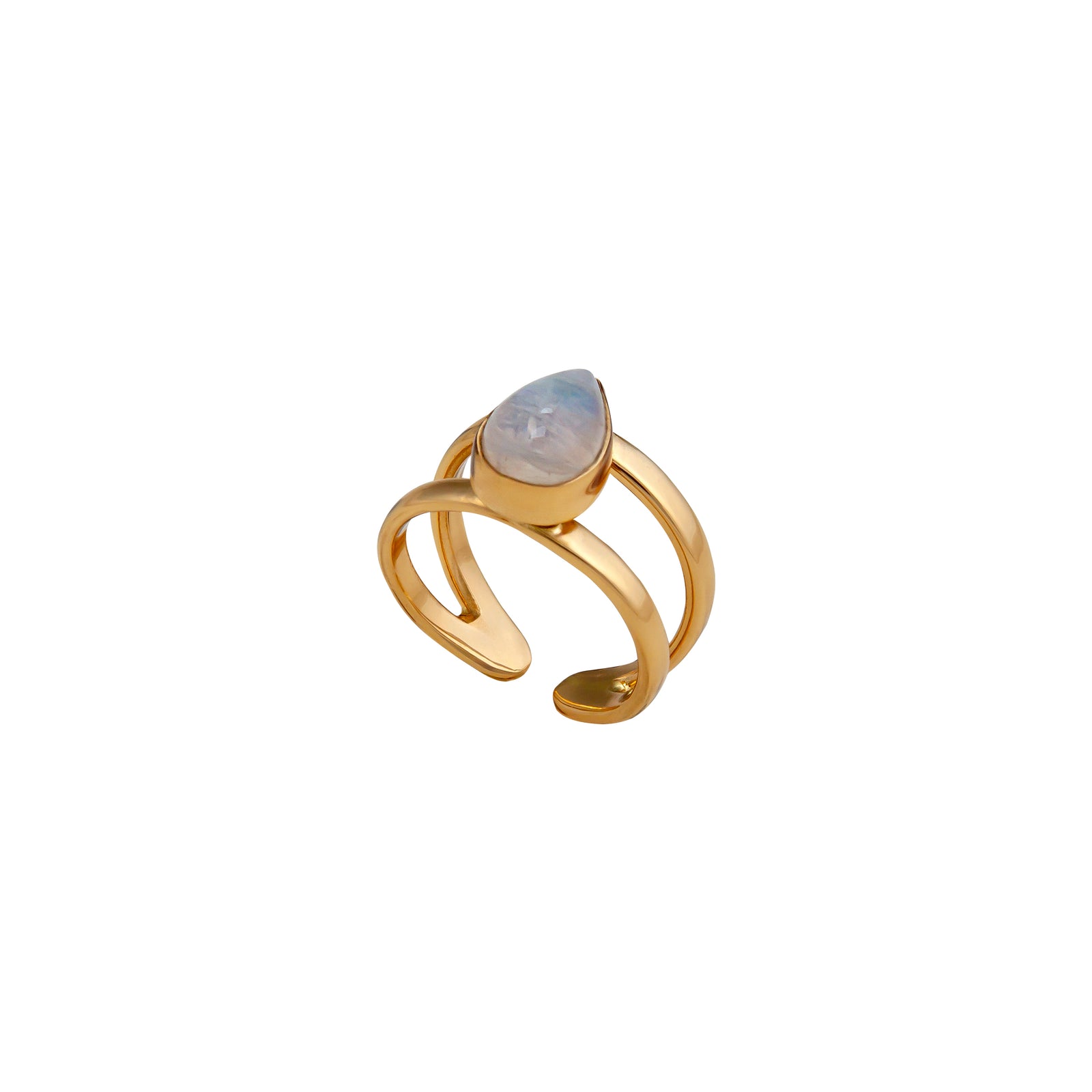 Alchemia Rainbow Moonstone Teardrop Adjustable Cuff Ring | Charles Albert Jewelry