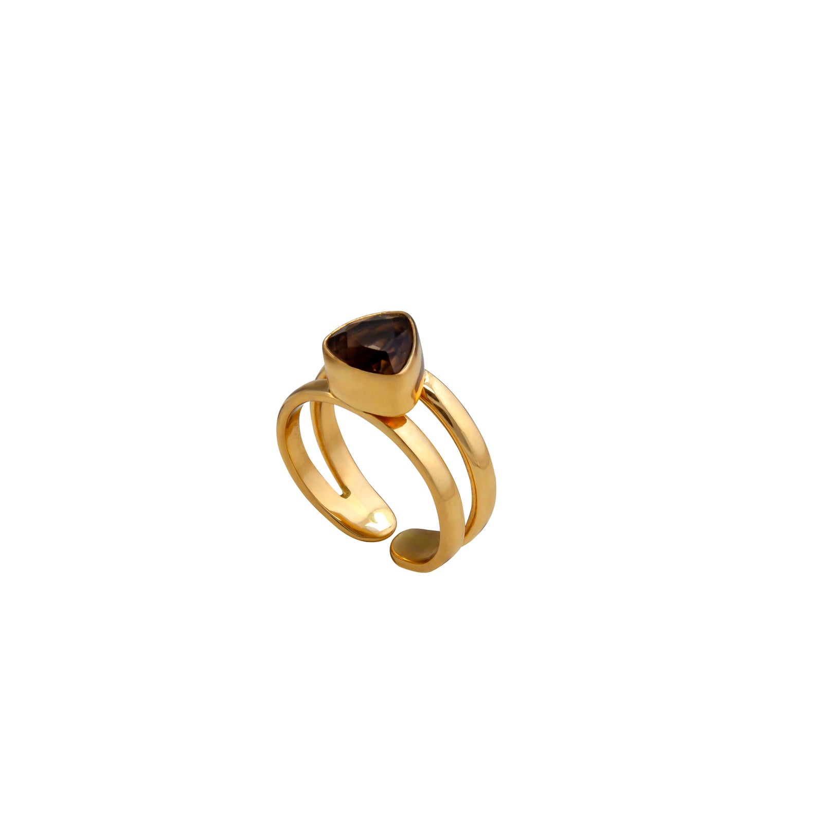 Alchemia Smokey Quartz Trillion Adjustable Cuff Ring | Charles Albert Jewelry