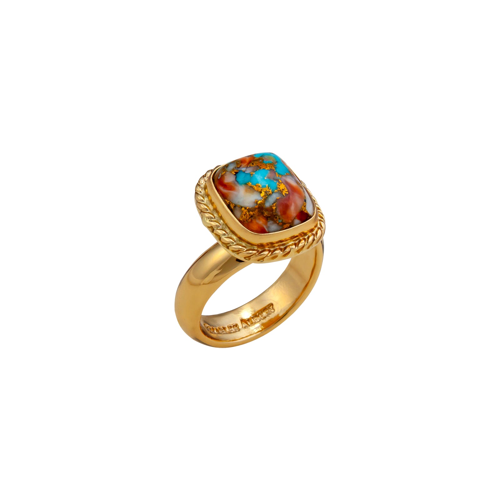 Alchemia Turquoise and Spiny Oyster Rope Adjustable Ring | Charles Albert Jewelry