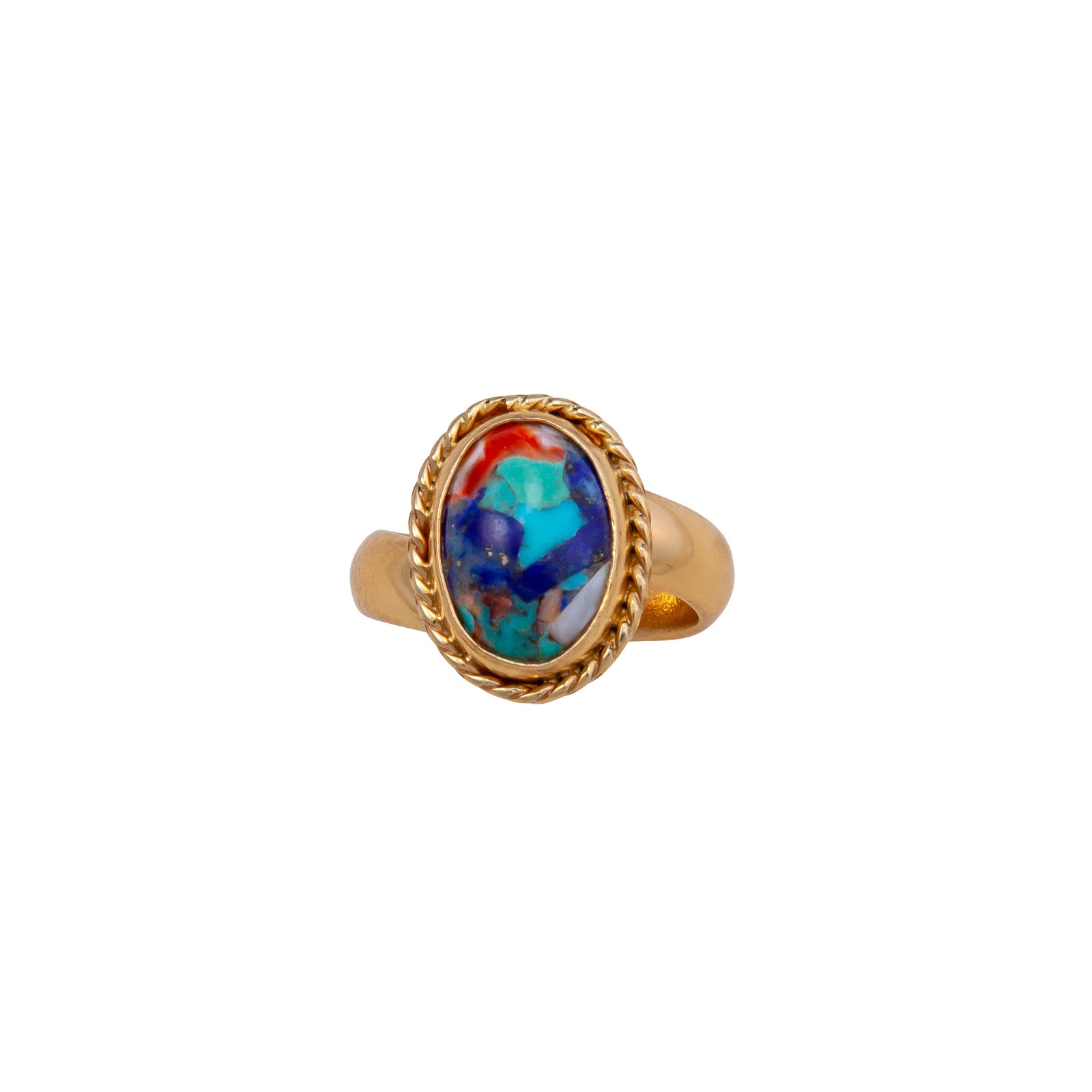Alchemia Turquoise, Lapis Lazuli and Spiny Shell Oyster Rope Adjustable Ring | Charles Albert Jewelry