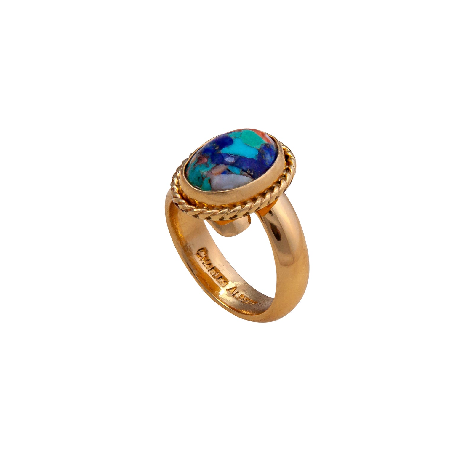Alchemia Turquoise, Lapis Lazuli and Spiny Shell Oyster Rope Adjustable Ring | Charles Albert Jewelry