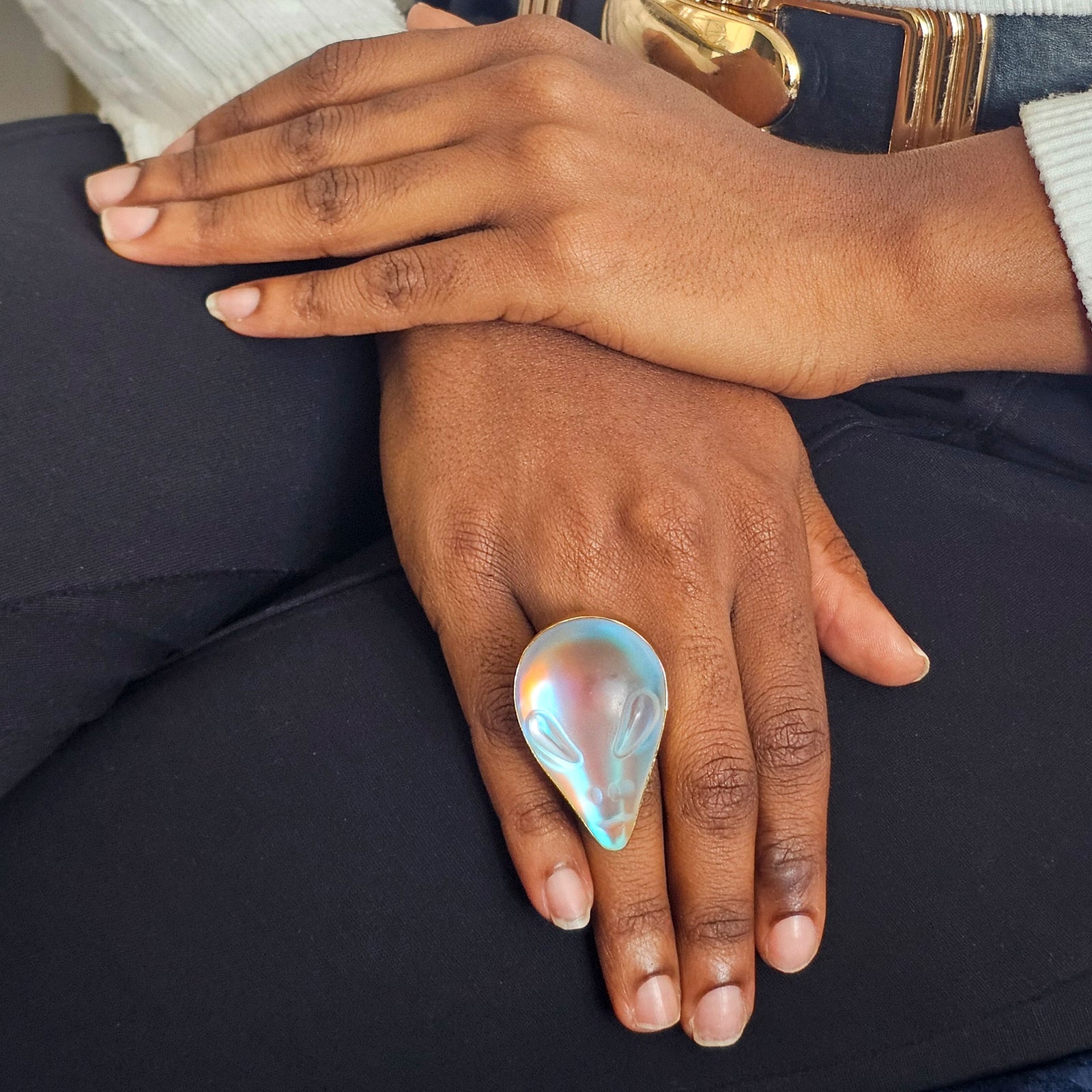 Alchemia Luminite Alien Face Statement Adjustable Ring