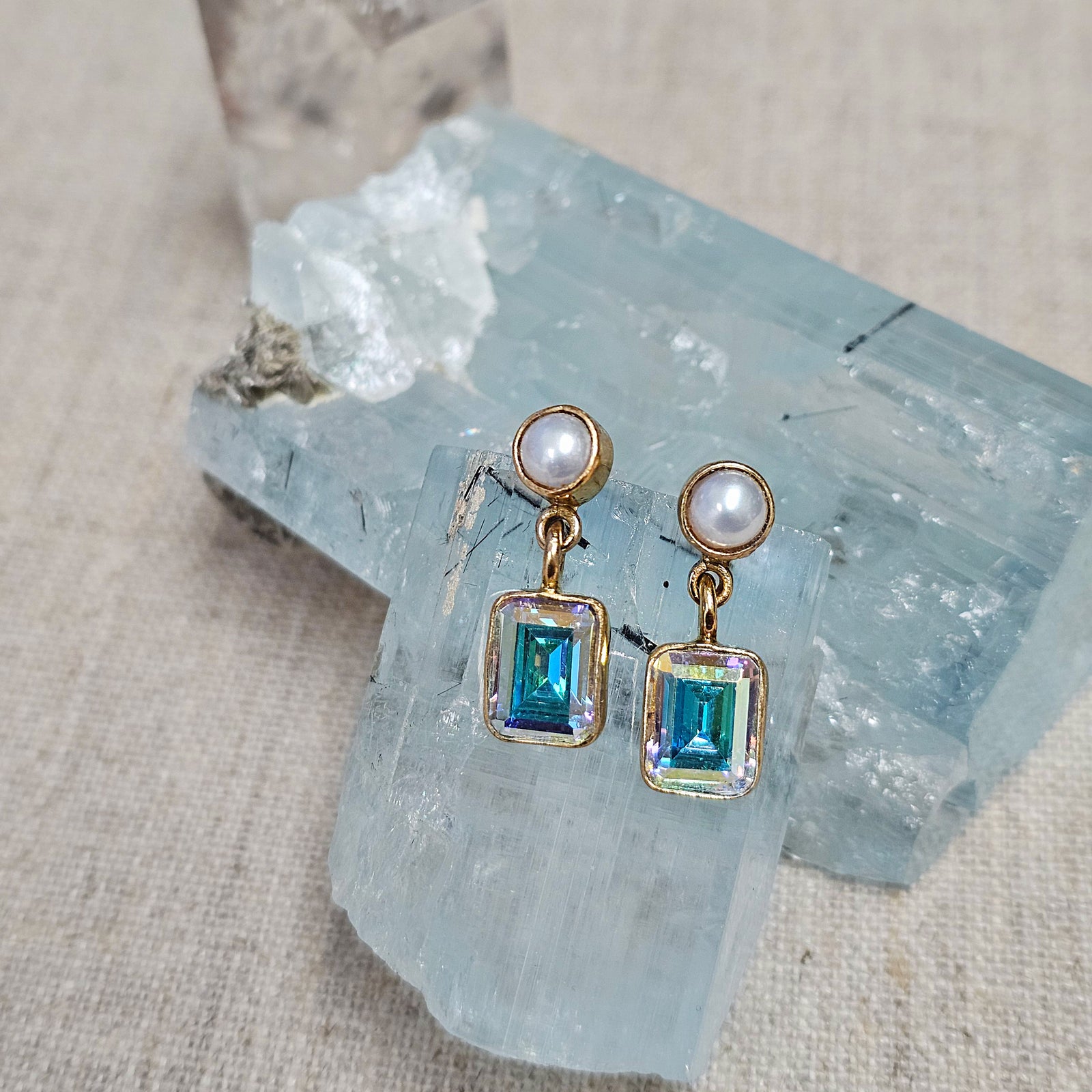 Alchemia Pearl and Mercury Mist CZ Post Earrings | Charles Albert Jewelry