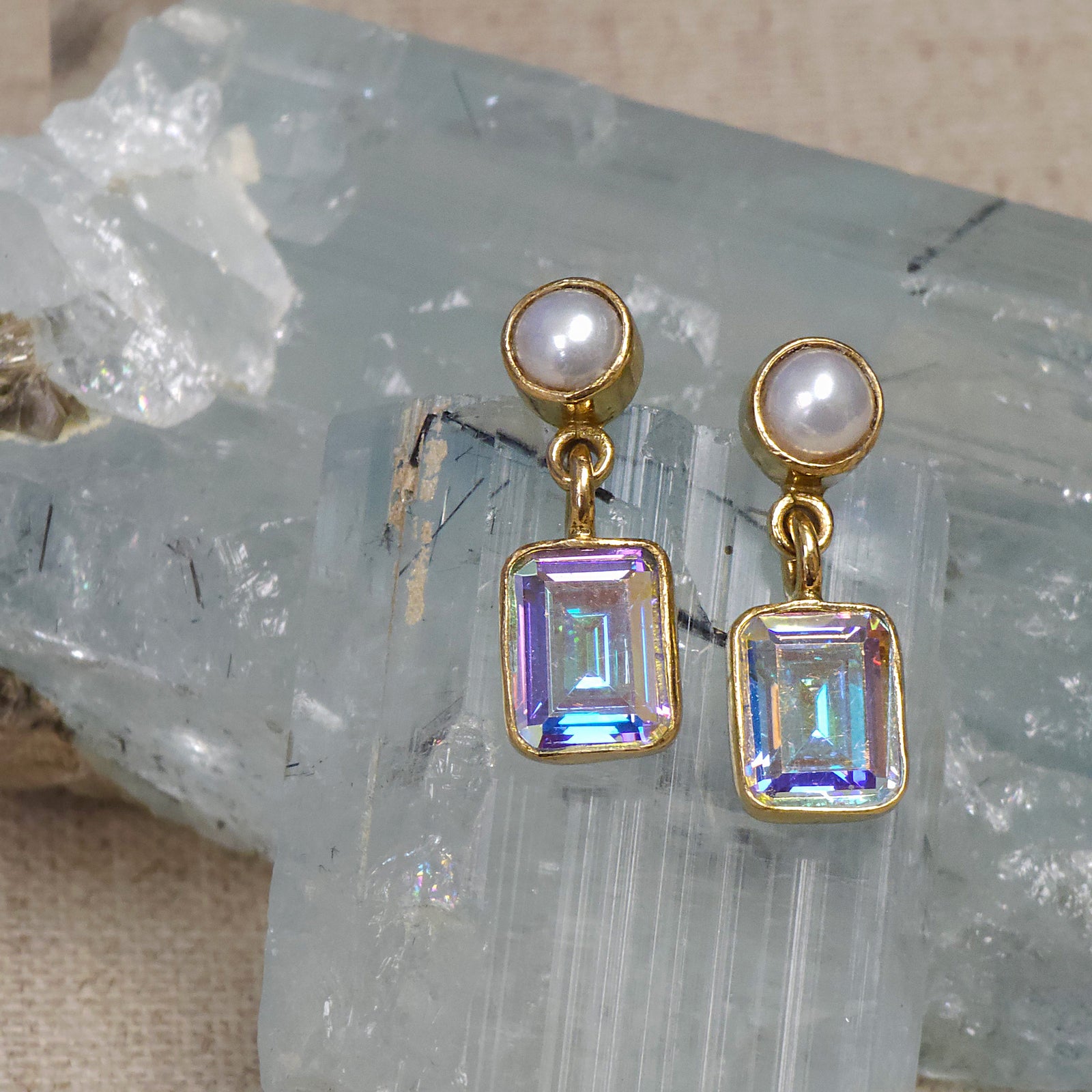 Alchemia Pearl and Mercury Mist CZ Post Earrings | Charles Albert Jewelry