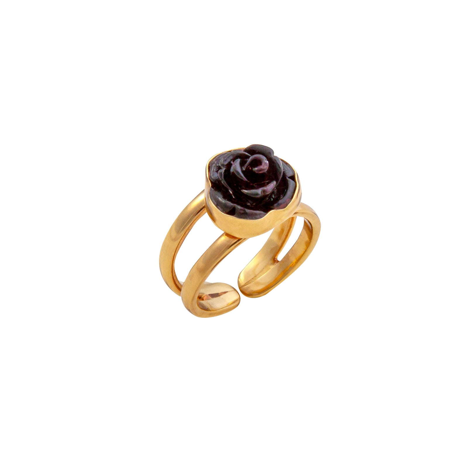 Alchemia Black Resin Rose Cuff Adjustable Ring | Charles Albert Jewelry