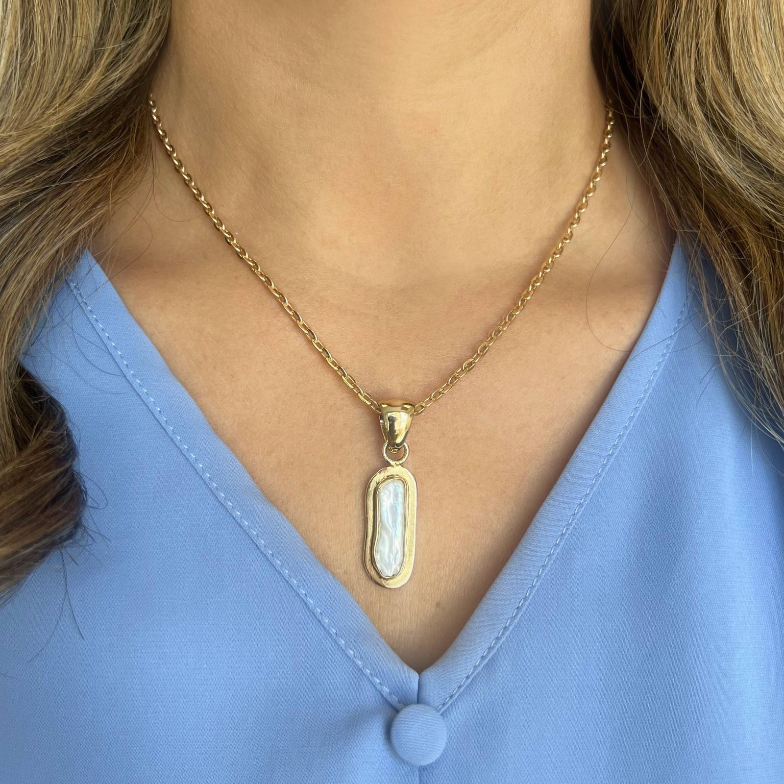 Alchemia Biwa Pearl Pendant with Detail Edge | Charles Albert Jewelry