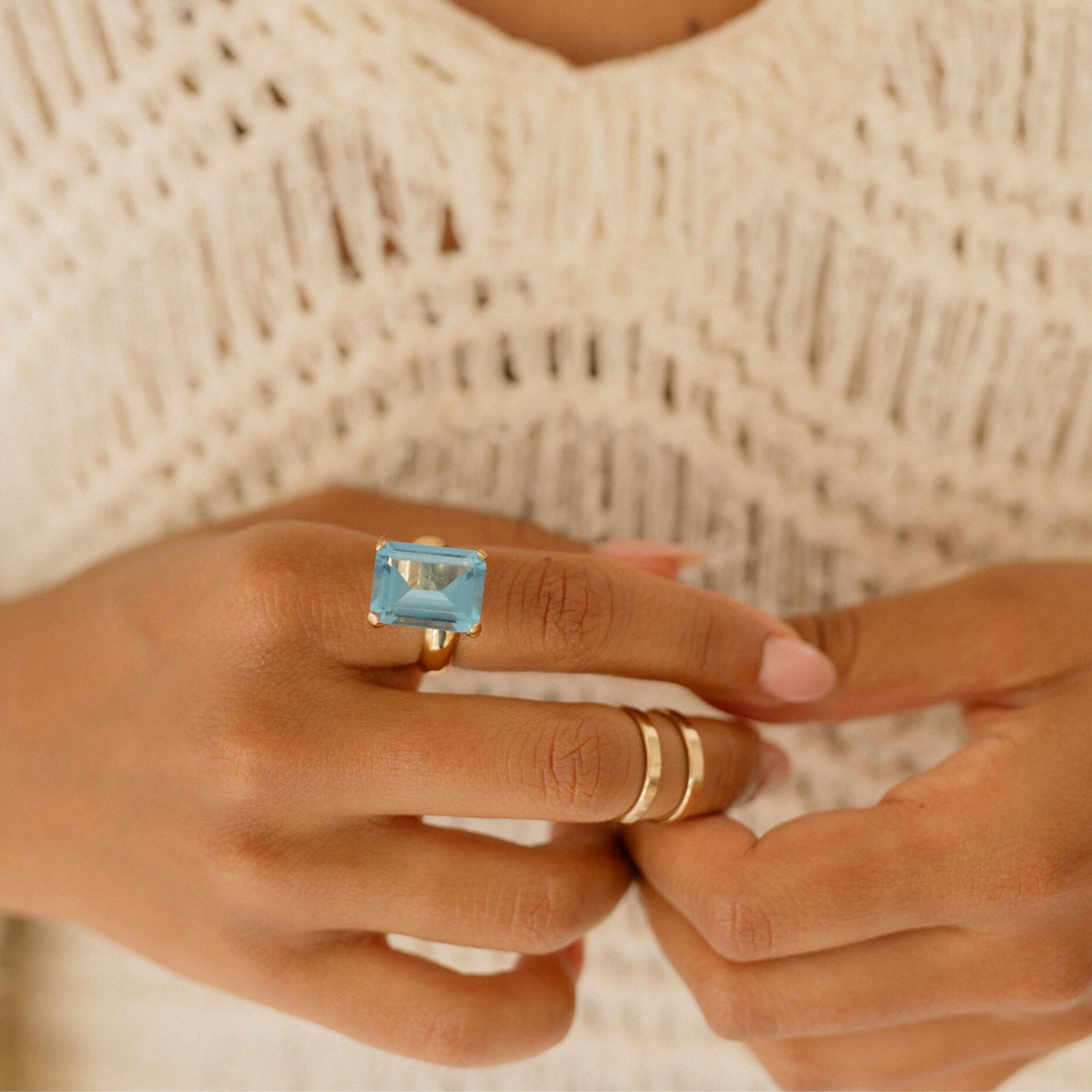 Alchemia Blue Topaz Prong Set Adjustable Ring | Charles Albert Jewelry