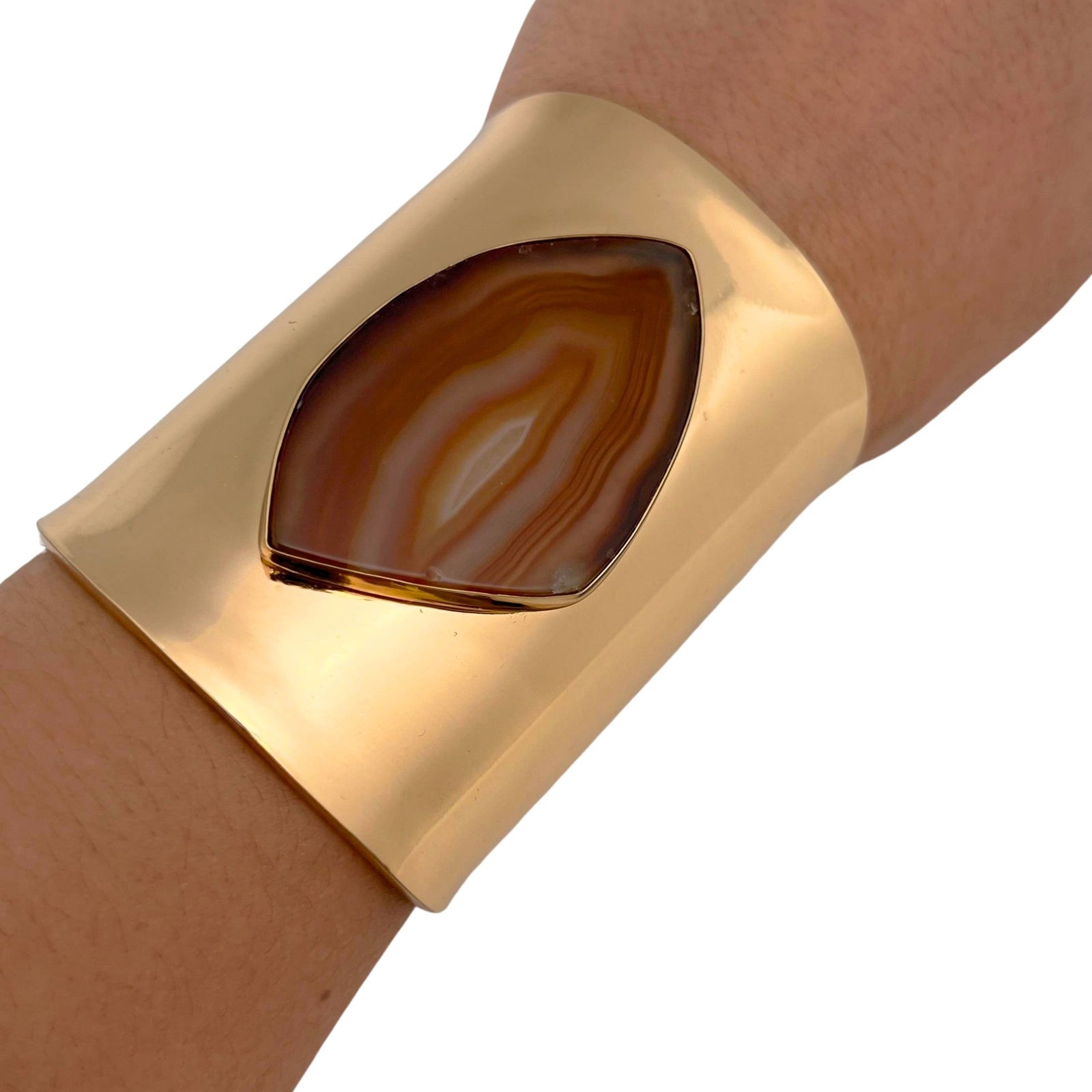 Alchemia Brown/Nude Agate Slice Solid Cuff - Style #12 | Charles Albert Jewelry