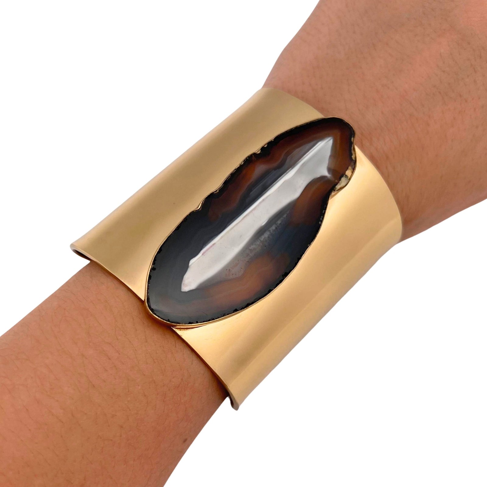 Alchemia Brown/Nude Agate Slice Solid Cuff - Style #13 | Charles Albert Jewelry