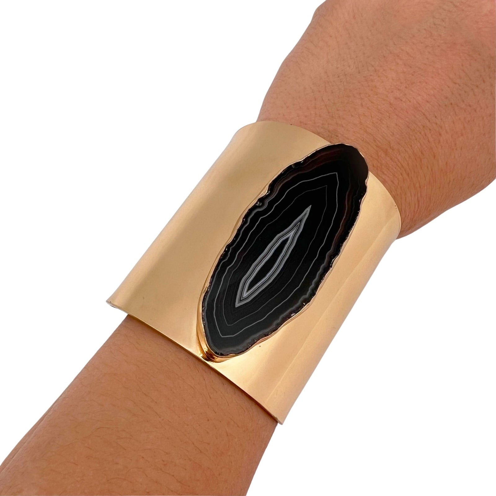 Alchemia Brown/Nude Agate Slice Solid Cuff - Style #14 | Charles Albert Jewelry