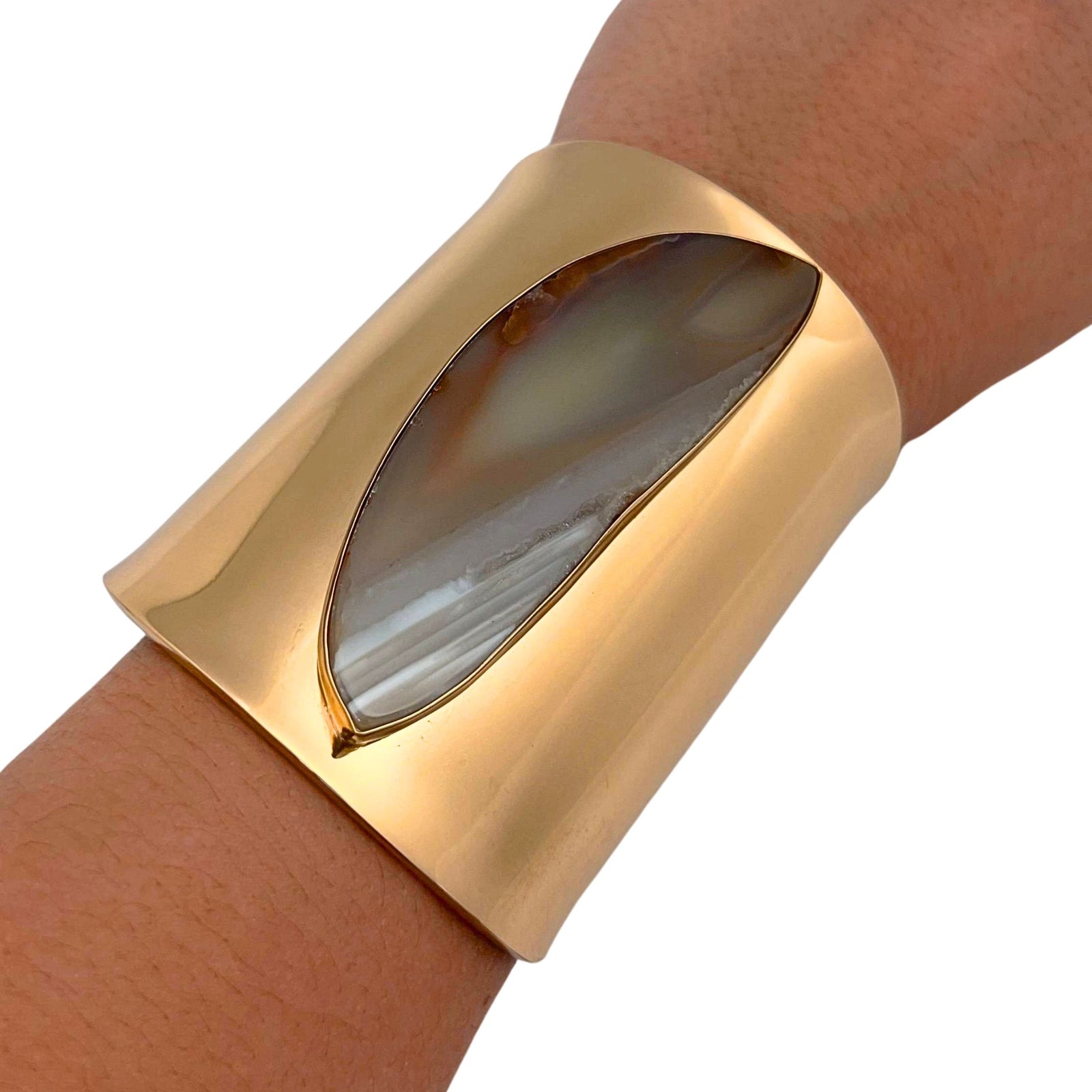 Alchemia Brown/Nude Agate Slice Solid Cuff - Style #16 | Charles Albert Jewelry