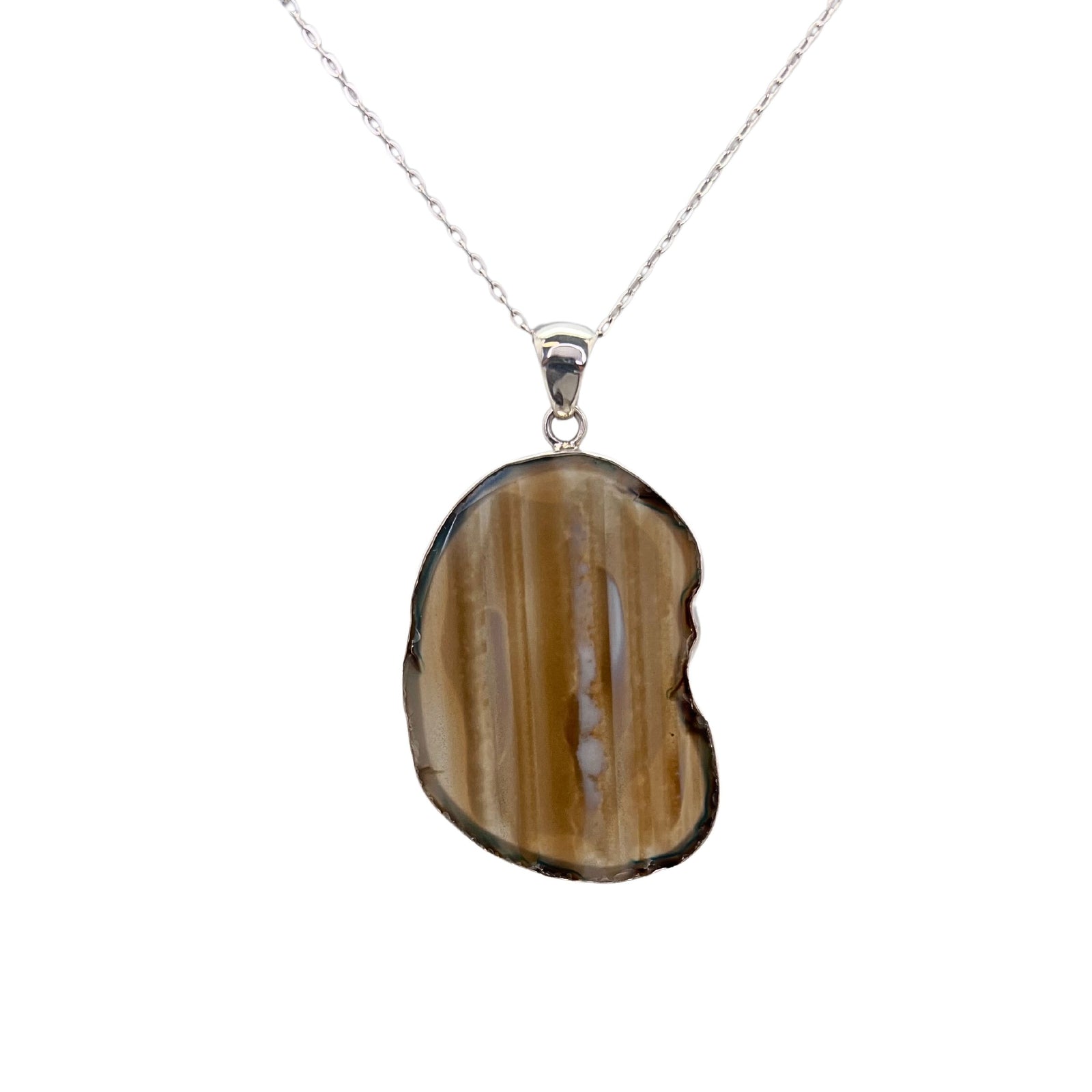 Group 2 Sterling Silver Brown/Nude Agate Slice Pendant - Style #12 | Charles Albert Jewelry
