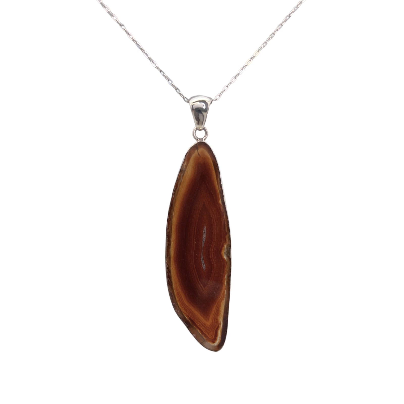Group 2 Sterling Silver Brown/Nude Agate Slice Pendant - Style #14 | Charles Albert Jewelry
