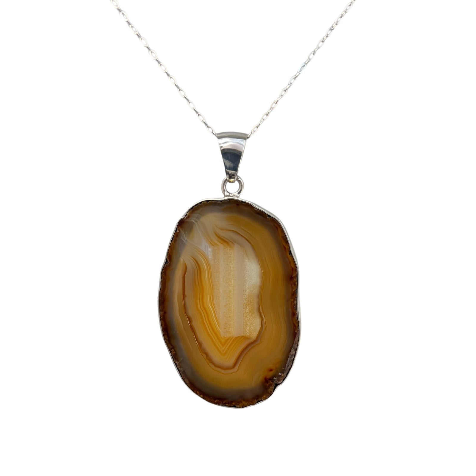 Group 2 Sterling Silver Brown/Nude Agate Slice Pendant - Style #3 | Charles Albert Jewelry
