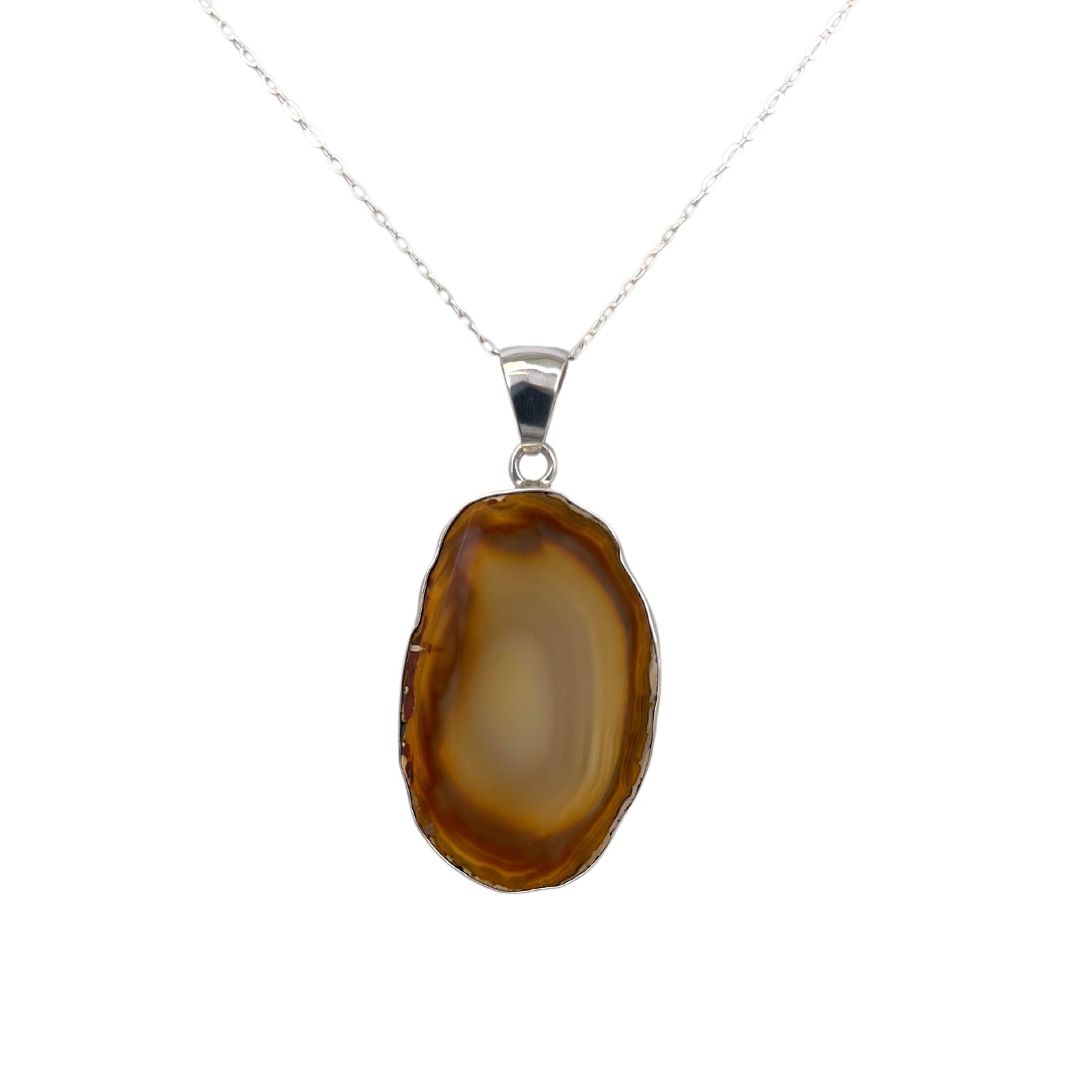 Group 2 Sterling Silver Brown/Nude Agate Slice Pendant - Style #4 | Charles Albert Jewelry