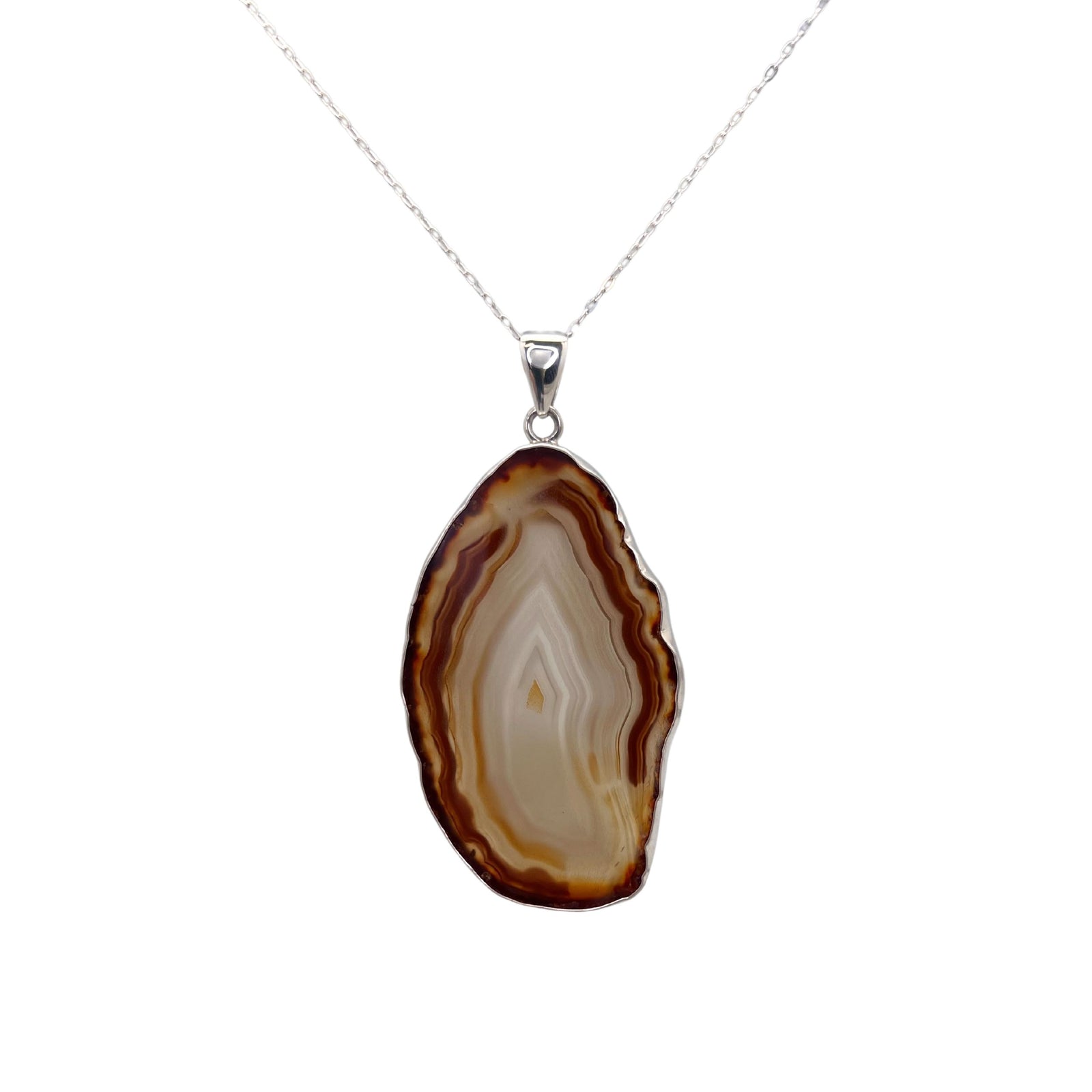 Group 2 Sterling Silver Brown/Nude Agate Slice Pendant - Style #6 | Charles Albert Jewelry