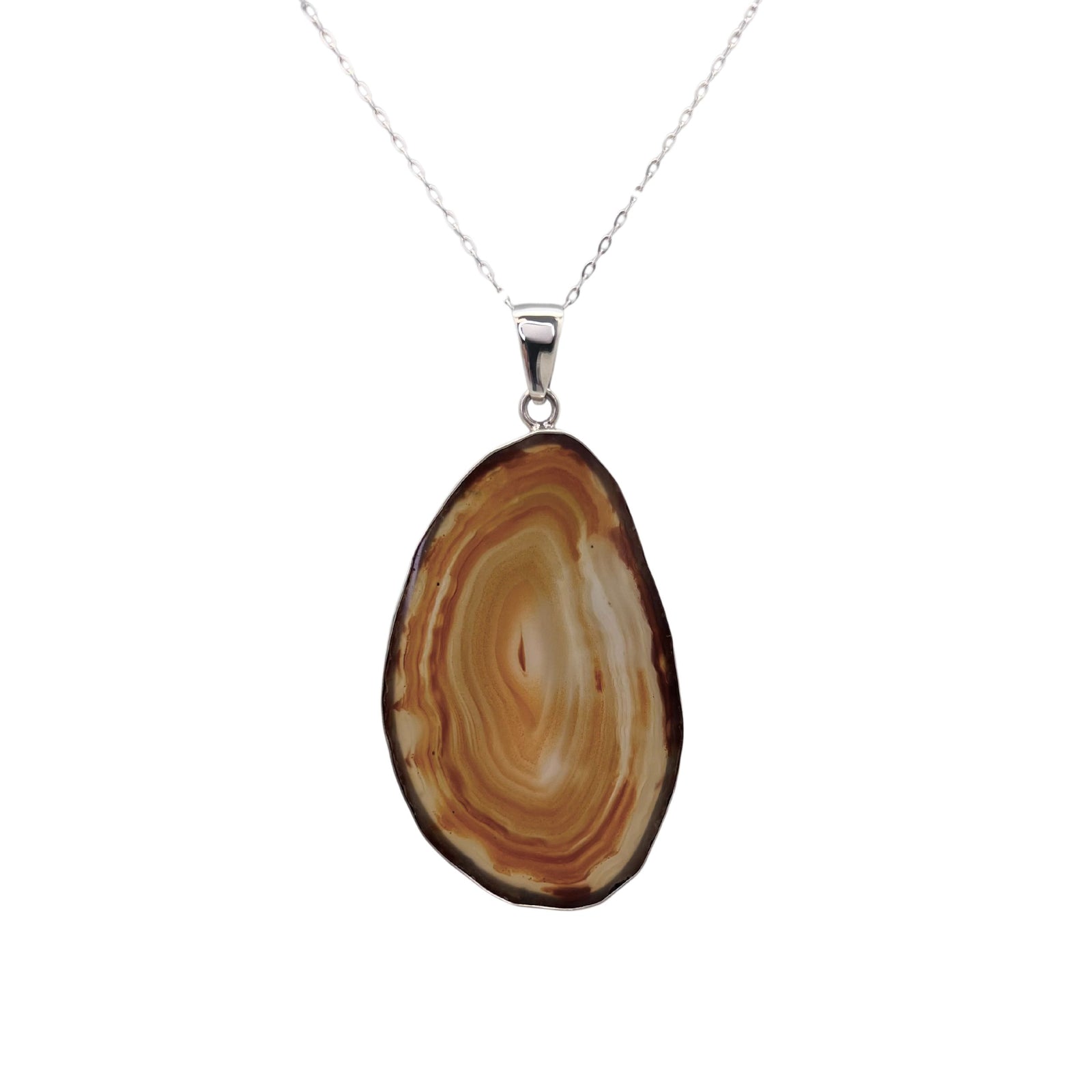 Group 2 Sterling Silver Brown/Nude Agate Slice Pendant - Style #9 | Charles Albert Jewelry