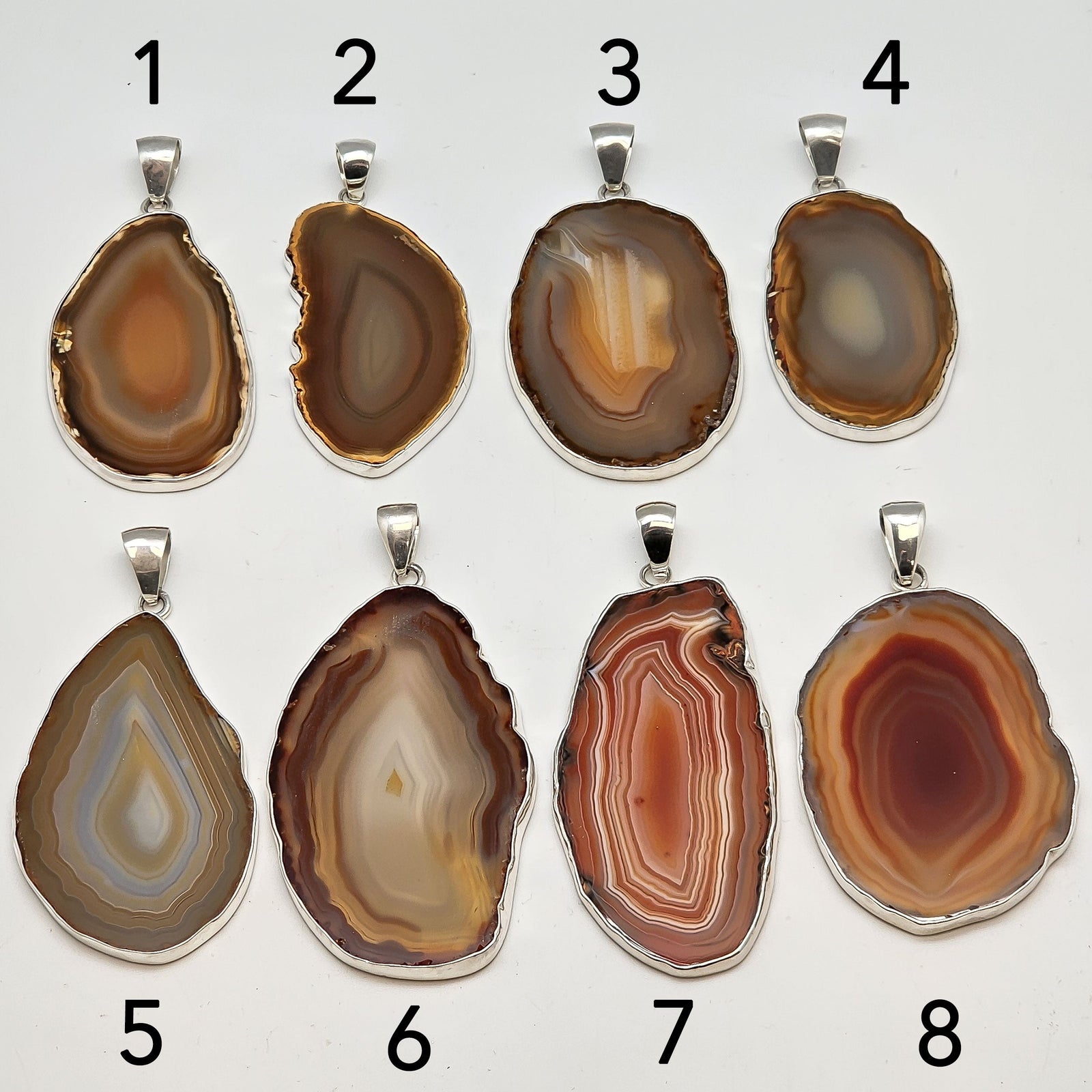 Group 2 Sterling Silver Brown/Nude Agate Slice Pendant | Charles Albert Jewelry