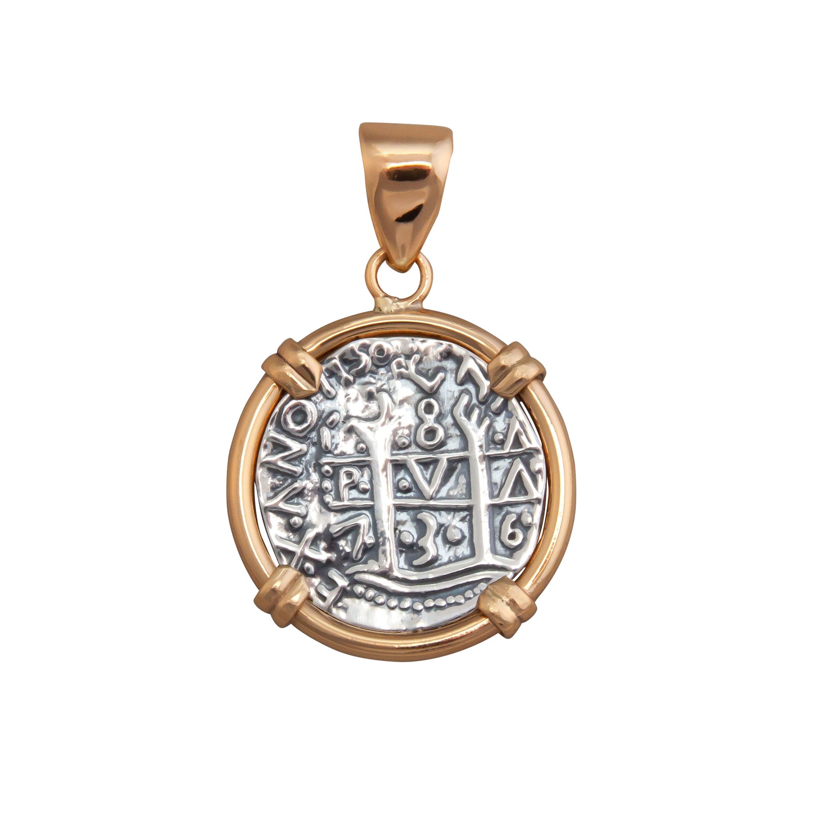 Sterling Silver and Alchemia Reversible Replica Treasure Coin Prong Pendant | Charles Albert Jewelry