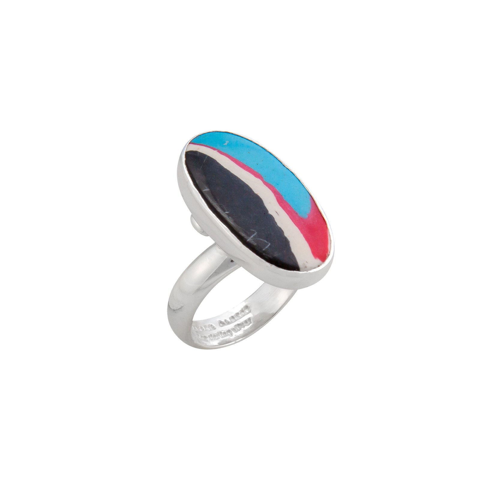 Sterling Silver Blue Fordite Oval Petite Adjustable Ring | Charles Albert Jewelry