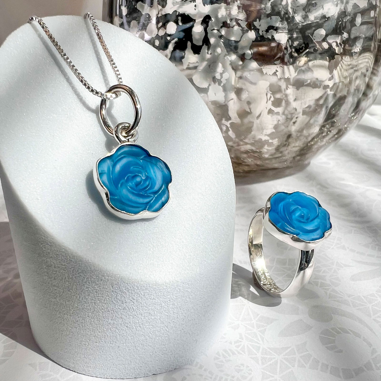 Sterling Silver Blue Rose Fiber Optic Petite Charm Pendant | Charles Albert Jewelry