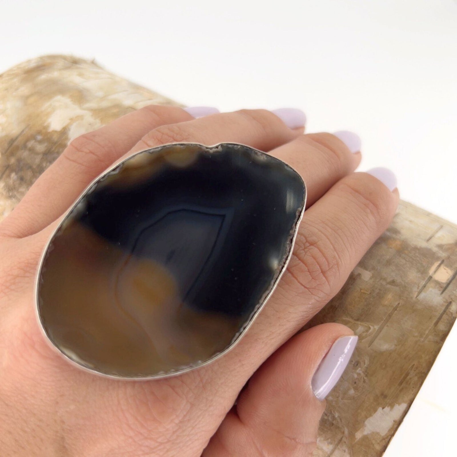 Sterling Silver Brown/Nude Agate Slice Adjustable Ring - Style #7 | Charles Albert Jewelry